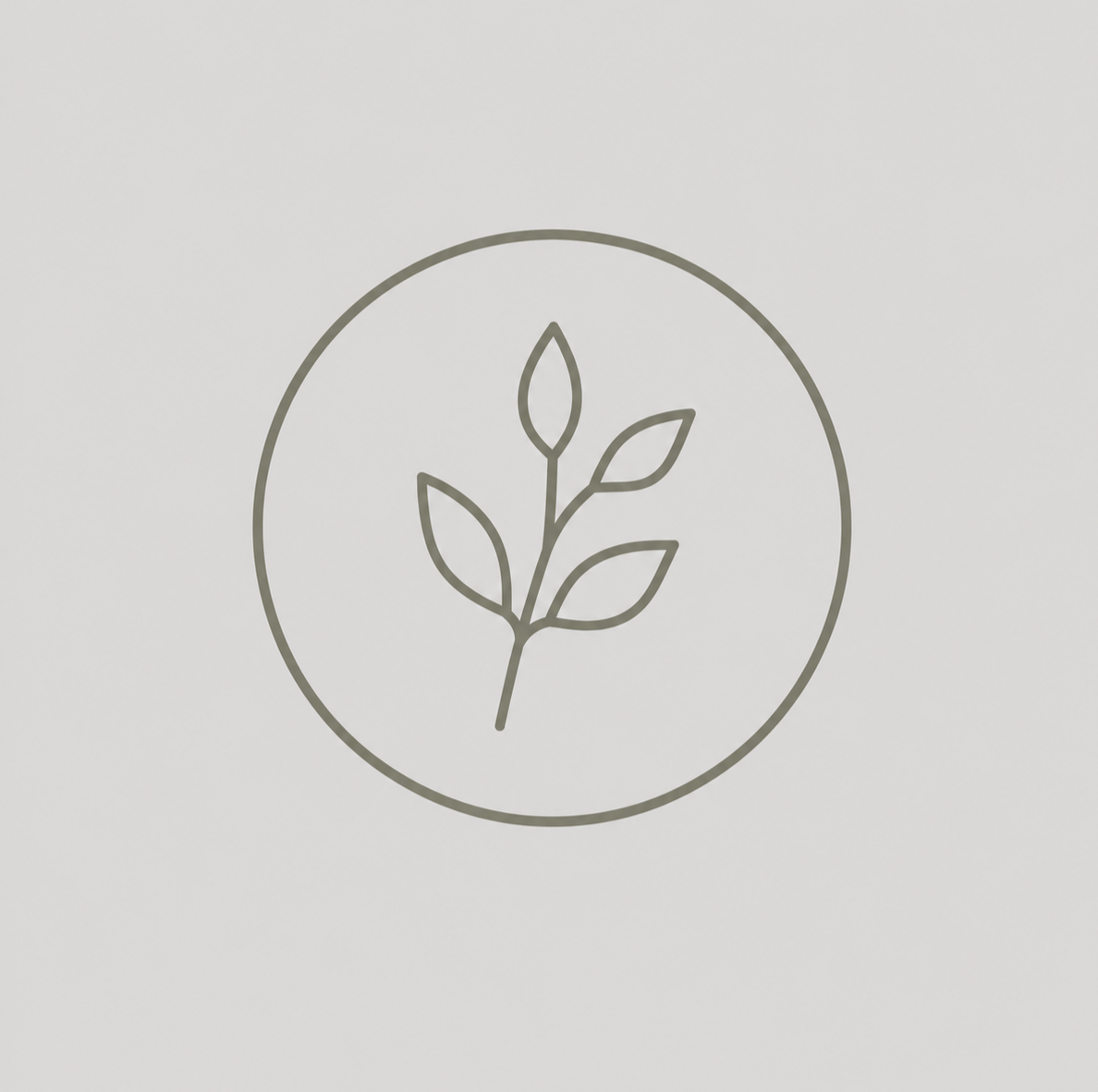 Minimalist outline of a plant with leaves inside a circle.