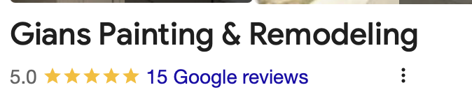 Text reading 'Gians Painting & Remodeling' with a 5-star rating and 15 Google reviews.