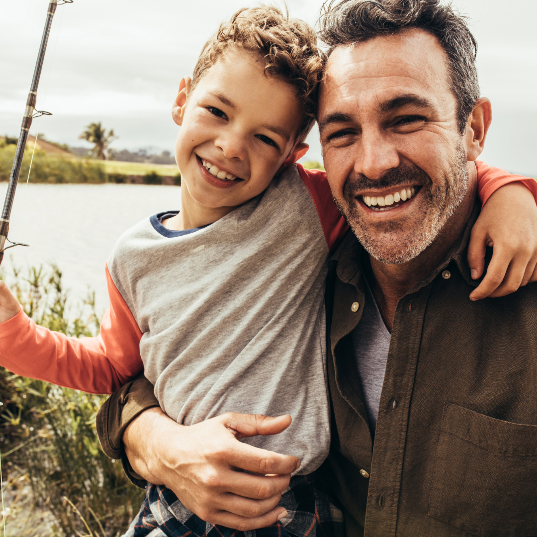 single father fishing with son in Keller Texas