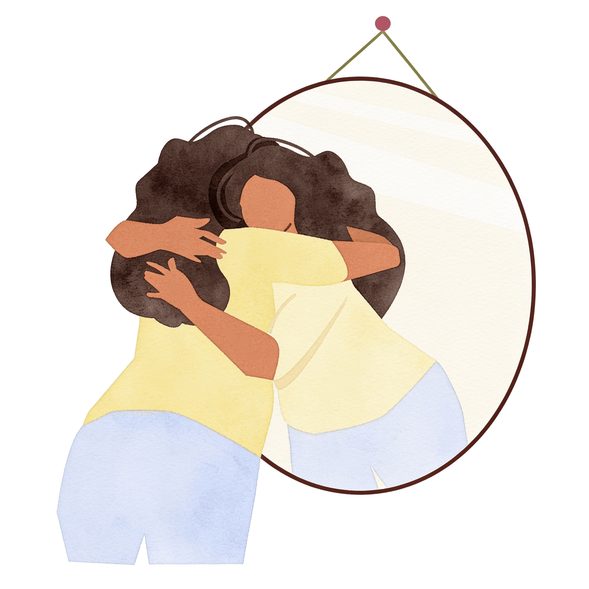 ptsd treatment orange county illustration person hugging themselves through mirror