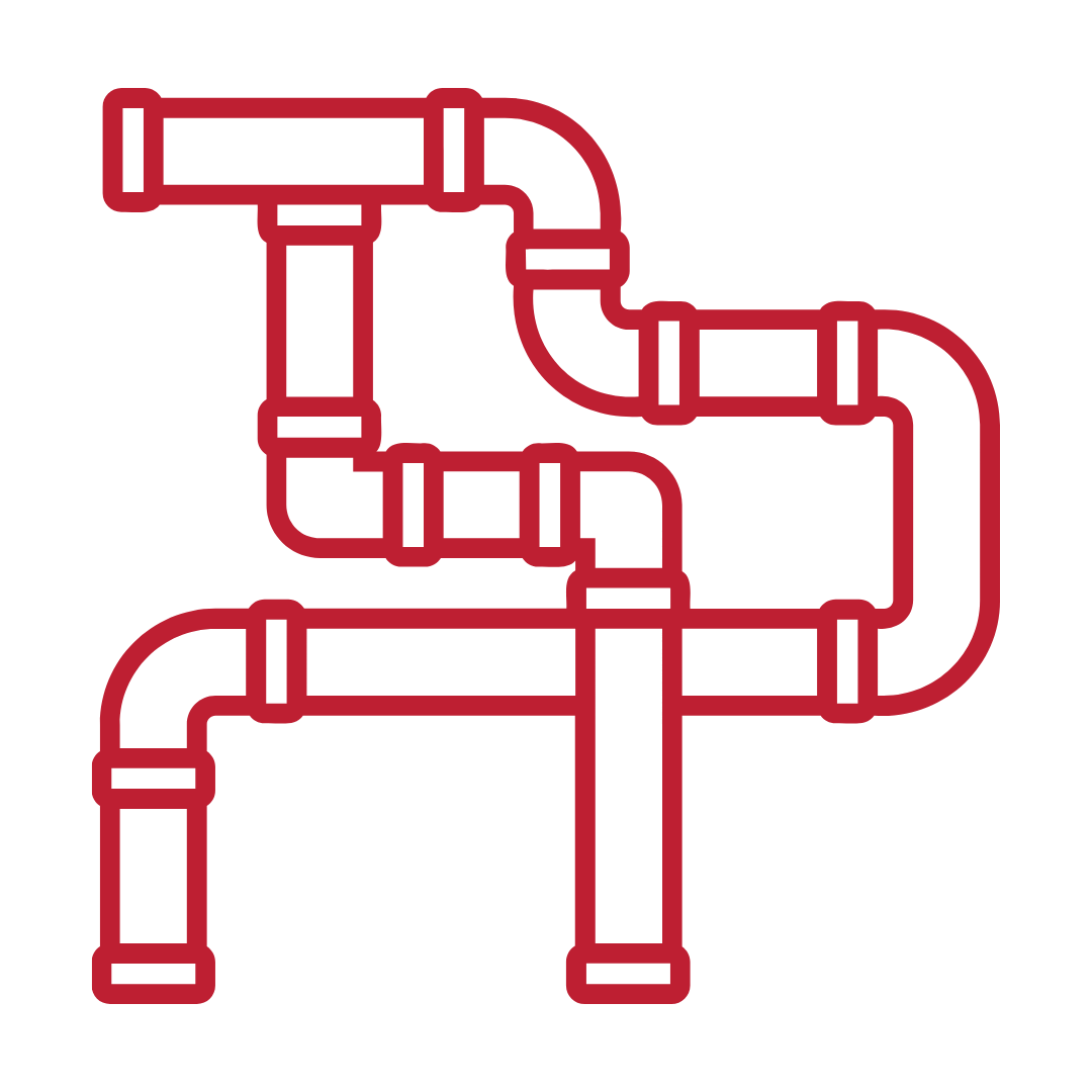 Illustration of red piping with multiple valves and connections.