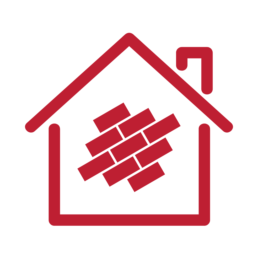 House outline with a brick wall inside, indicating home renovation or construction.