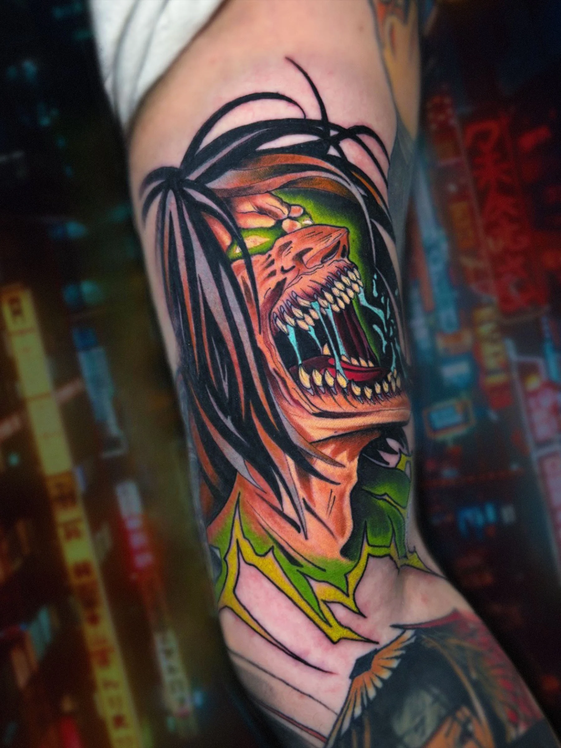 Attack on Titan Eren Yeager titan form anime tattoo by Evansville Indiana tattoo artist Shane Klos
