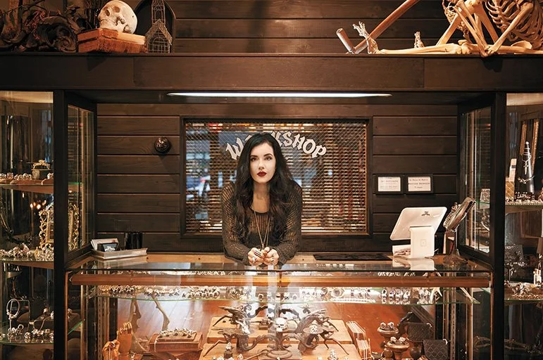 The Great Frog Soho jewellery store interior featuring handcrafted silver jewellery and rock-inspired statement pieces.
