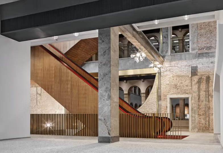 Image of interior design and escalators in Fondaco dei Tedeschi in Venice