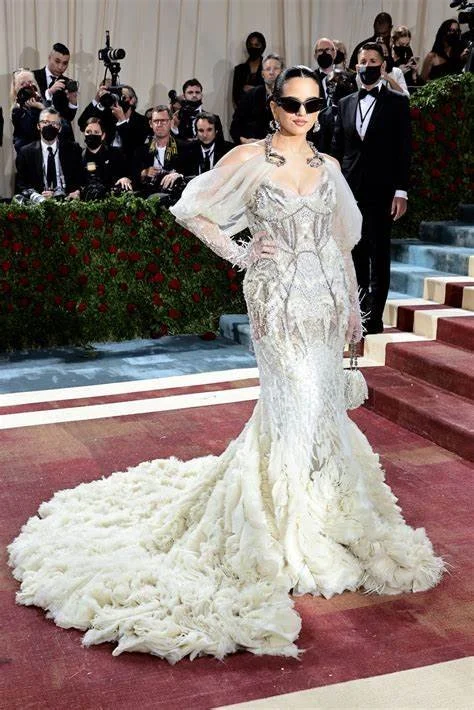 Rosalía wearing a fringed Givenchy gown at the 2022 Met Gala