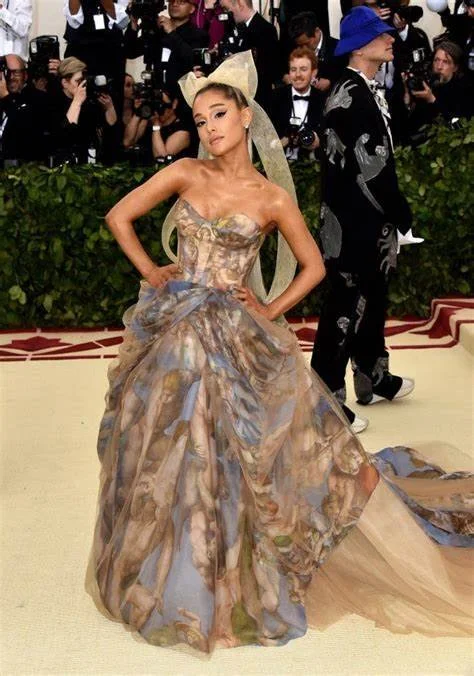 Ariana Grande wearing a Sistine Chapel-inspired Vera Wang gown at the 2018 Met Gala