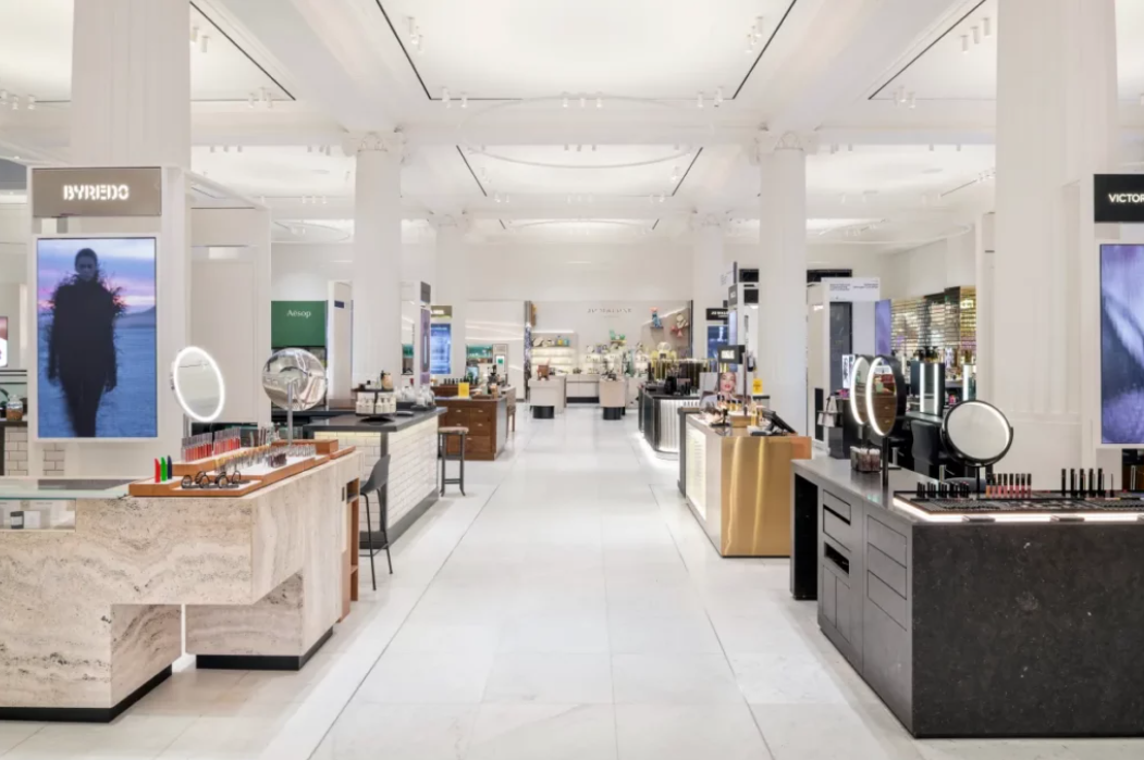 Counters at the selfridges beauty hall displaying premium korean skincare