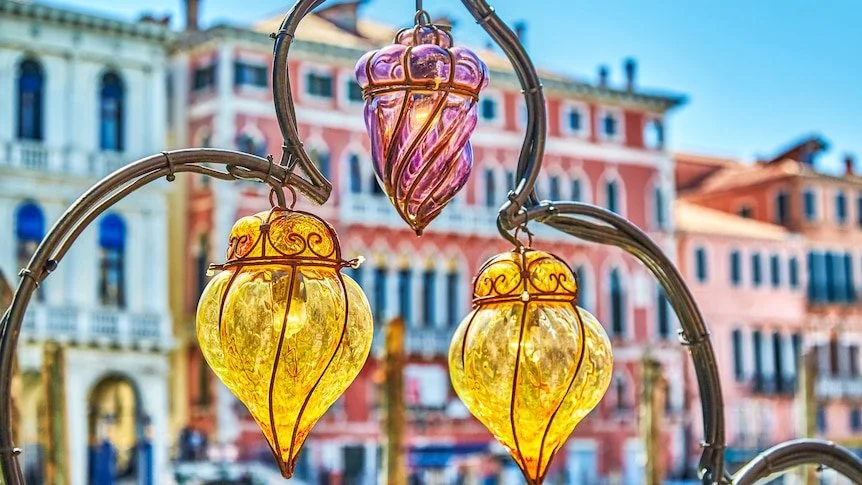 Murano yellow glass figurine close up