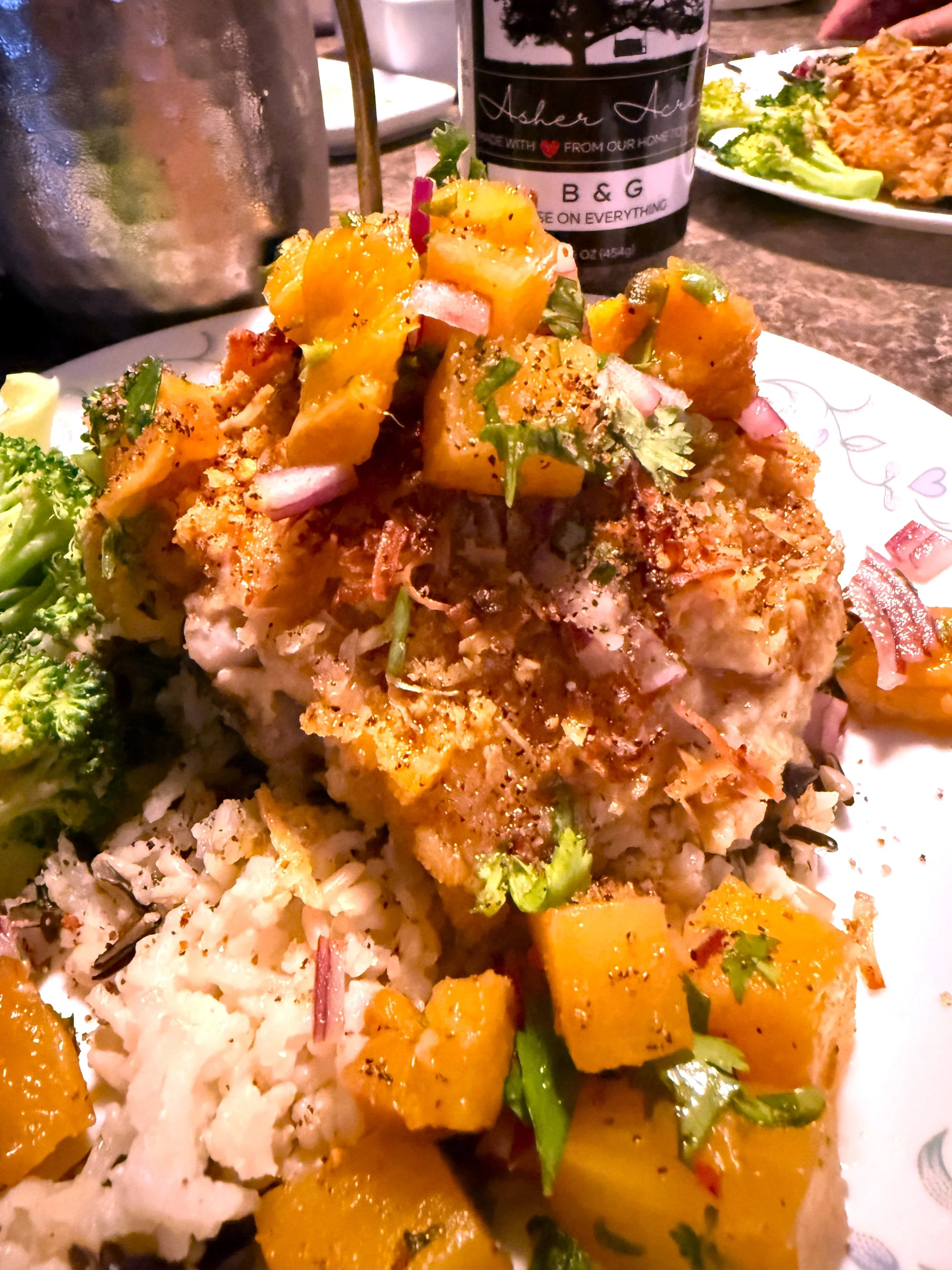 Honey Coconut Chicken with Grilled Pineapple Salsa