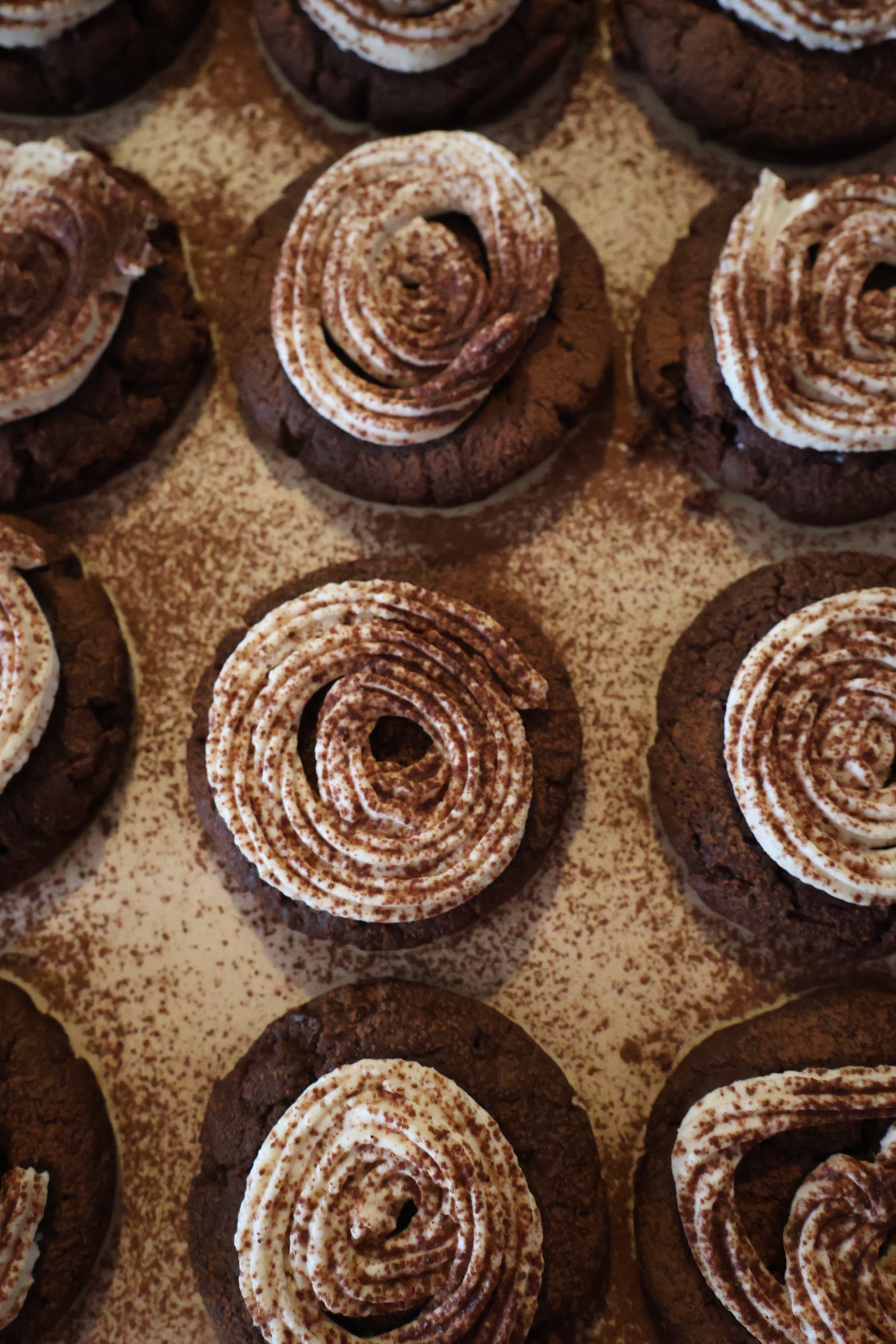 Chocolate Tiramisu Cookies (chewy chocolate Cookie + Mascarpone Swirl + Coffee Dust)