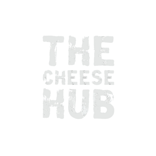 Black background with white text reading "The Cheese Hub" in a bold, distressed font.