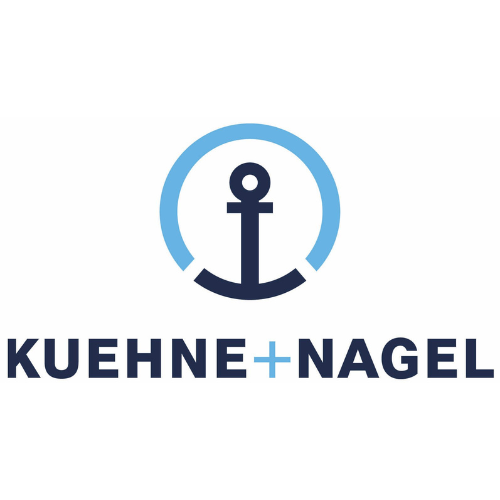 Logo for Kuehne + Nagel, a logistics company, featuring a stylized blue anchor inside a circle with the company name below.