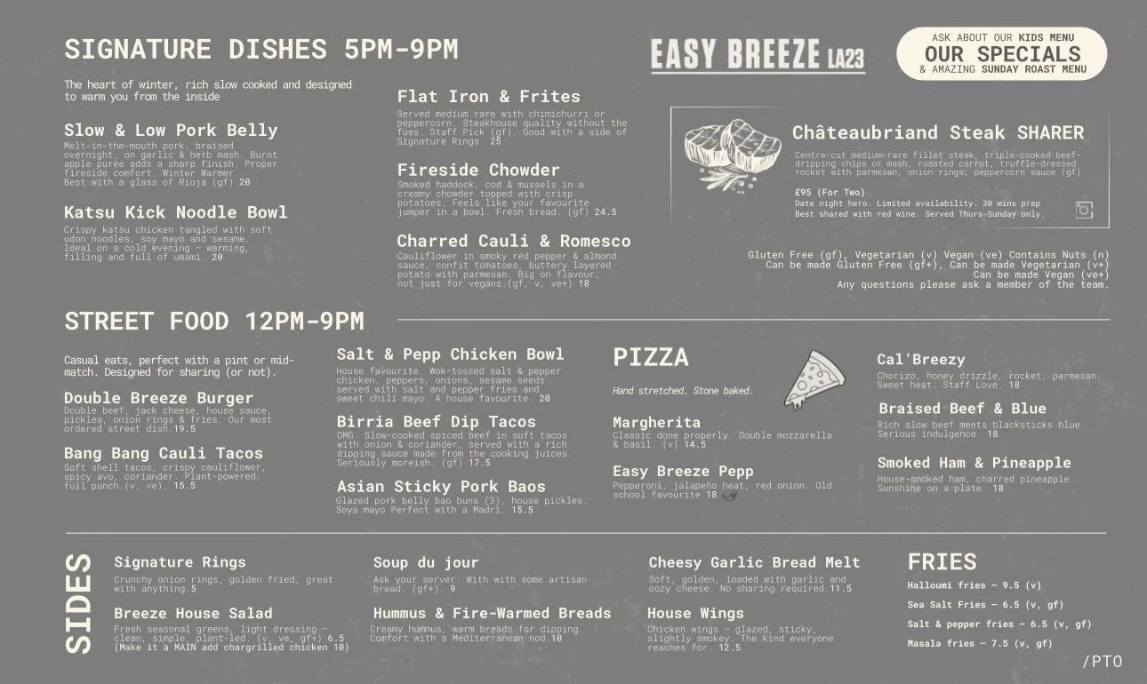 the easy breeze menu