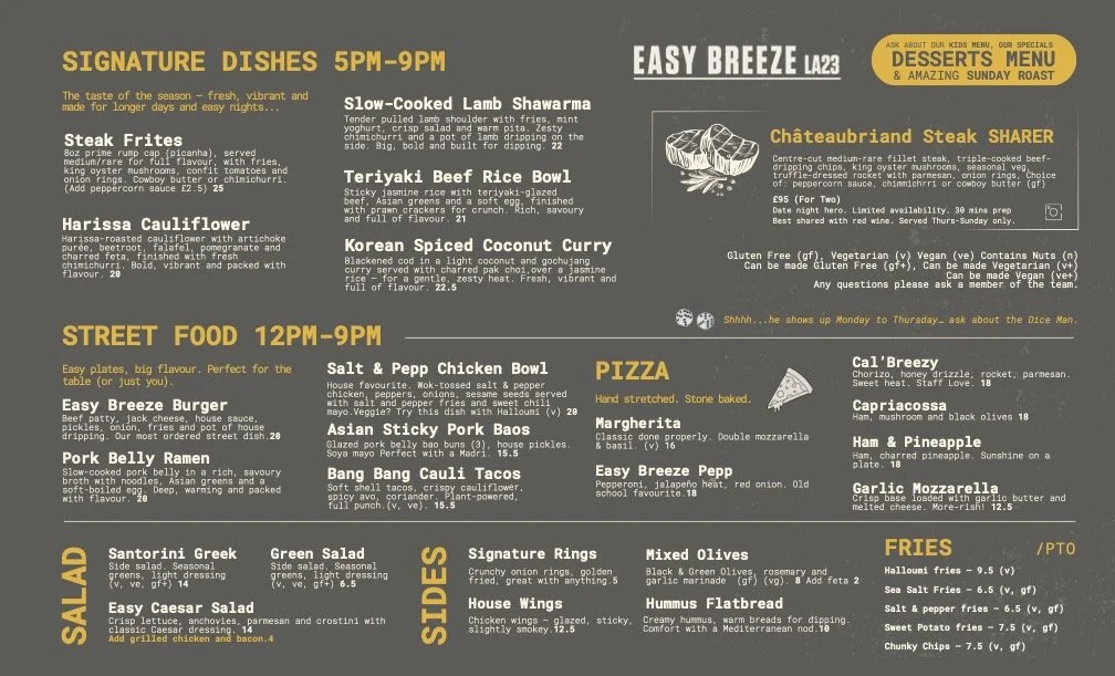 the easy breeze menu