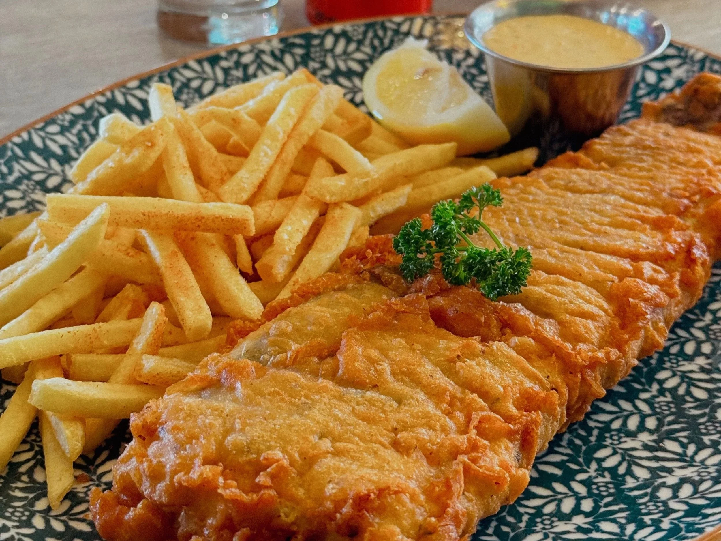 fish and chips in restaurant