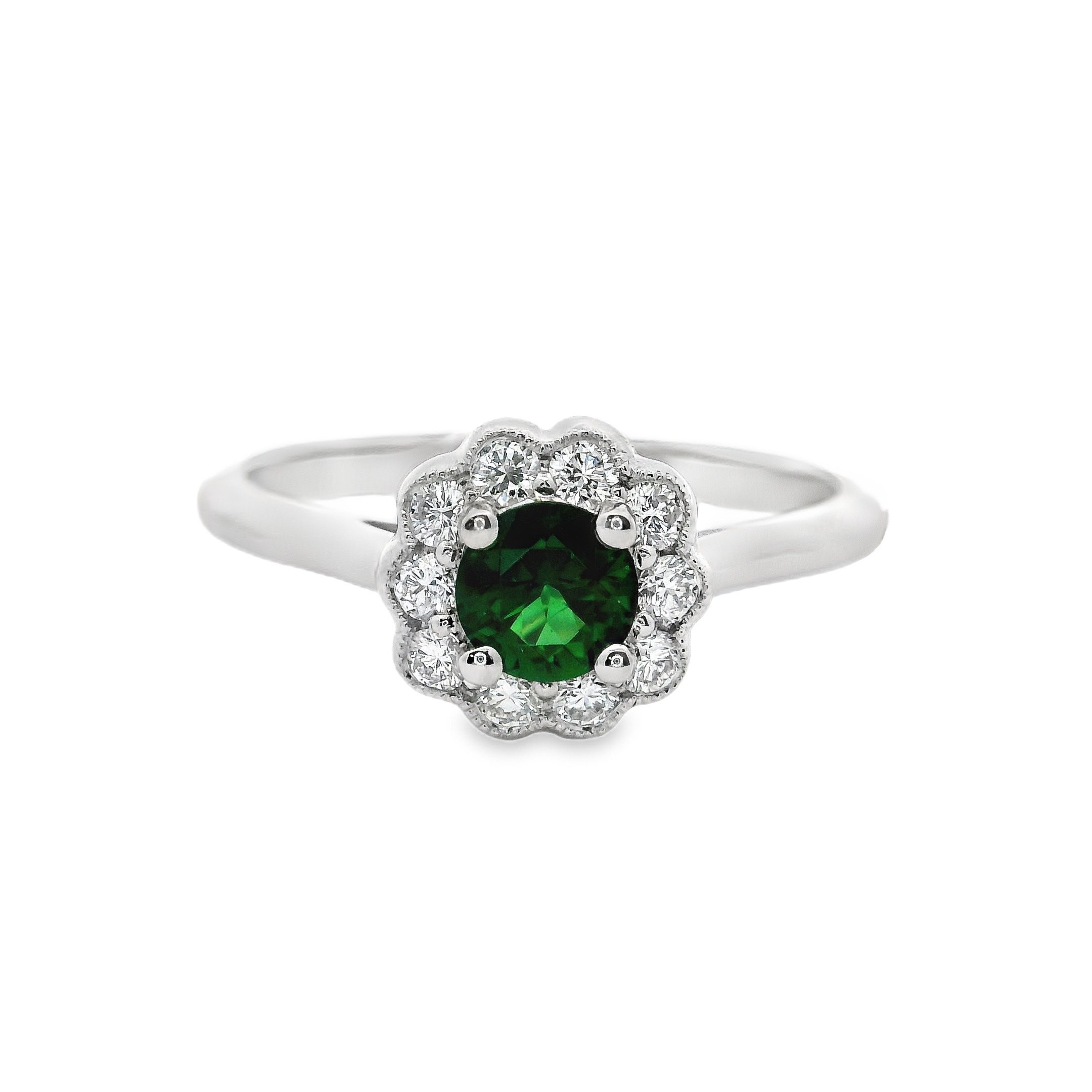 Platinum Claw Set Round Chrome Tourmaline & Diamond Cluster Ring