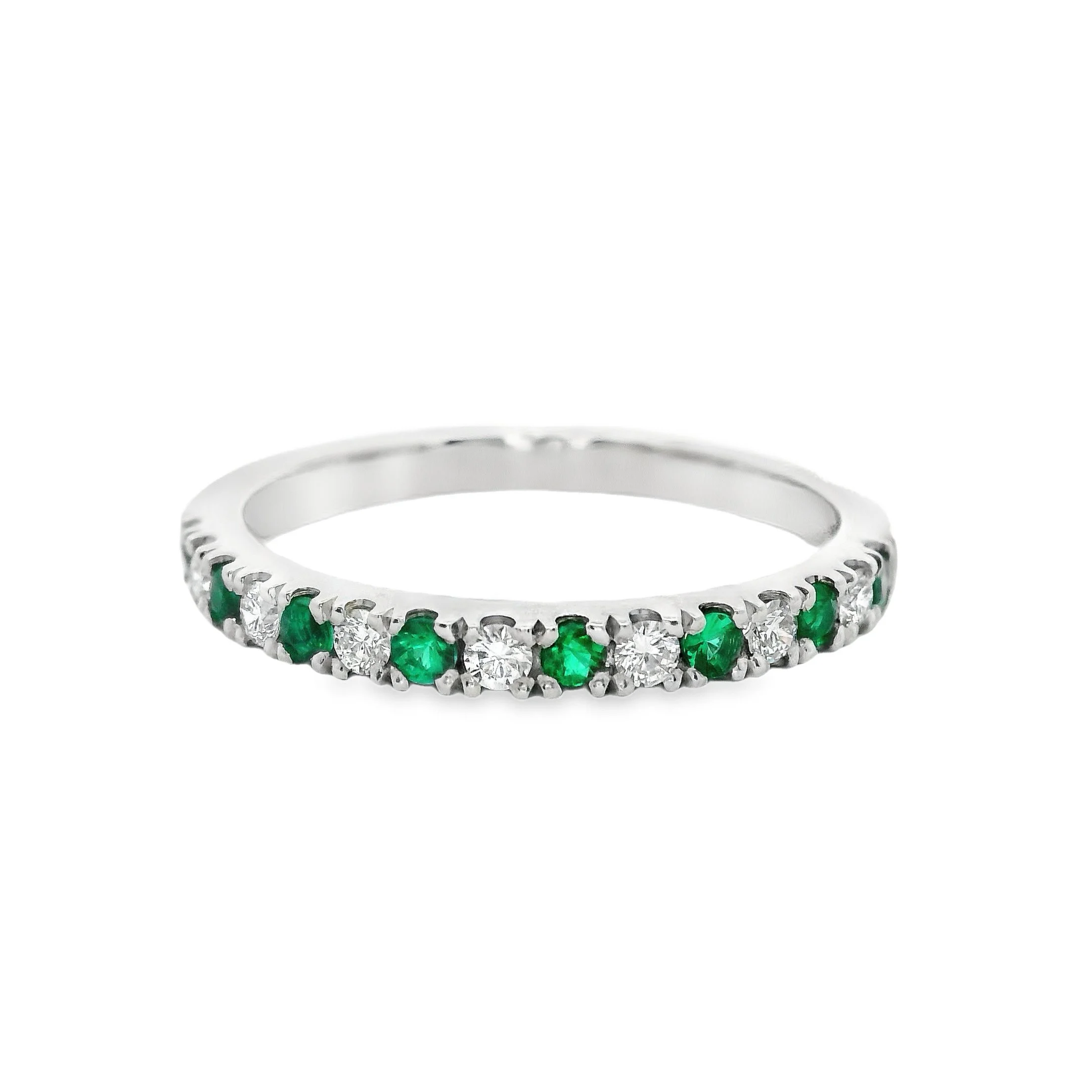 Platinum 2mm Castle Set Emerald & Diamond Half Eternity Ring