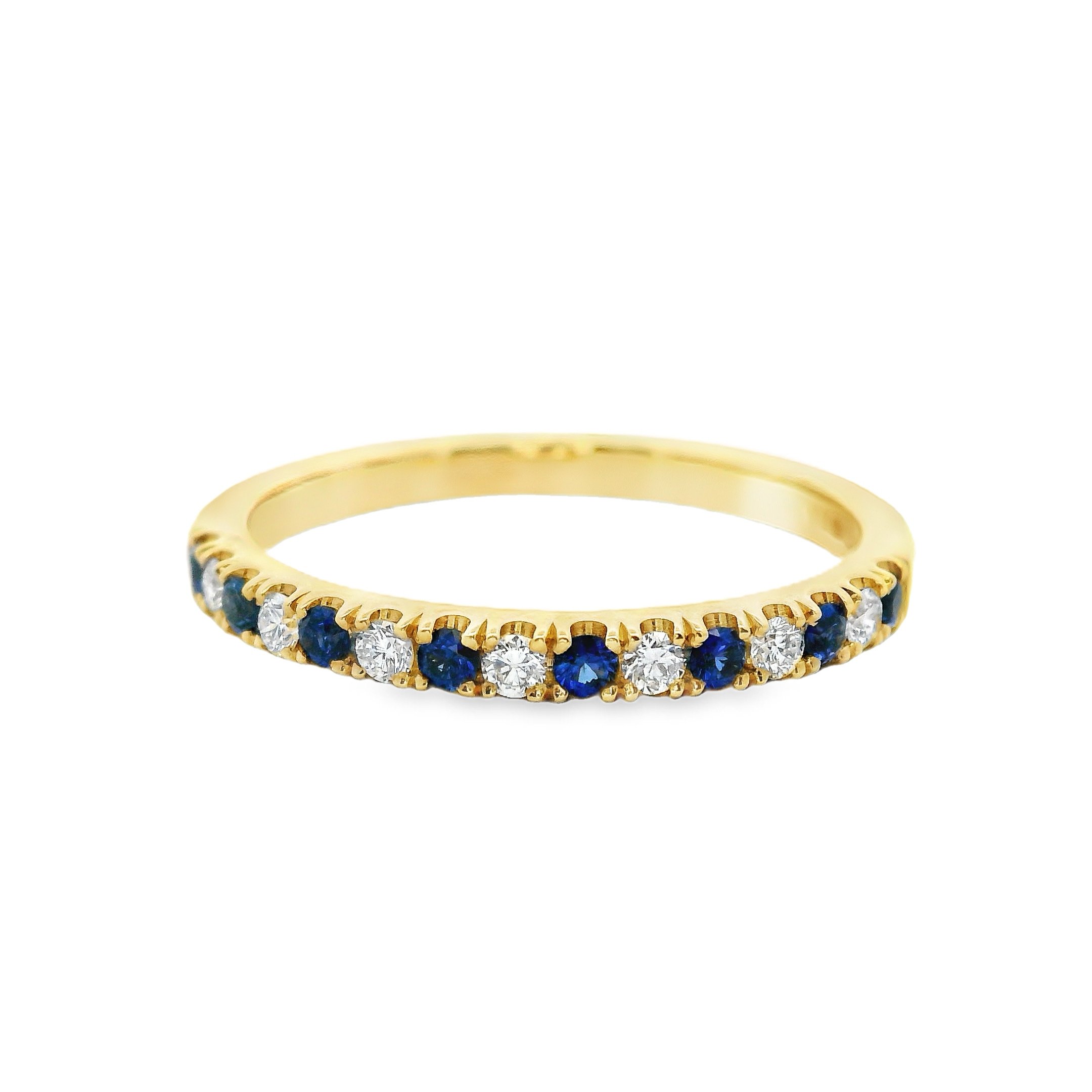 18ct Yellow Gold 2mm Castle Set Sapphire & Diamond Half Eternity Ring