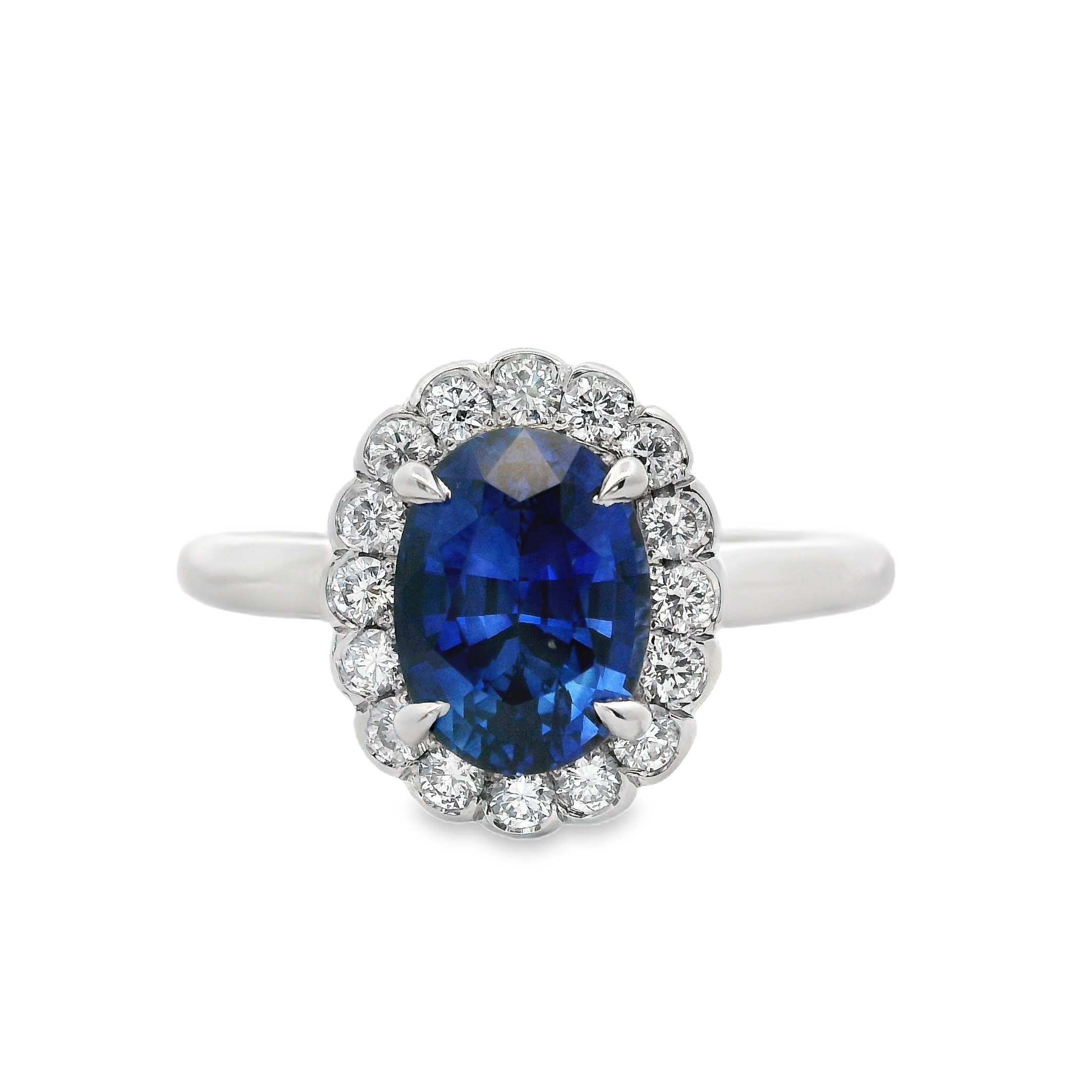 Platinum Claw Set Oval Sapphire & Diamond Cluster Ring