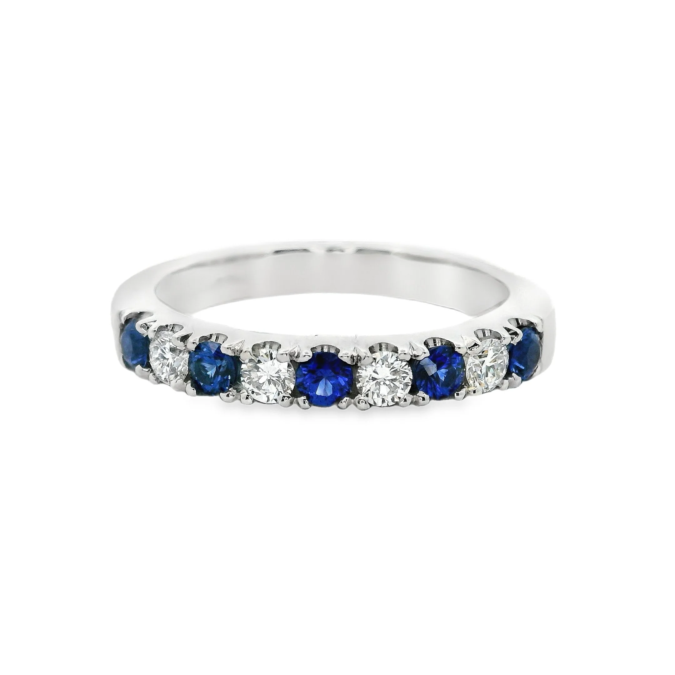 Platinum 3mm Castle Set Sapphire & Diamond Half Eternity Ring