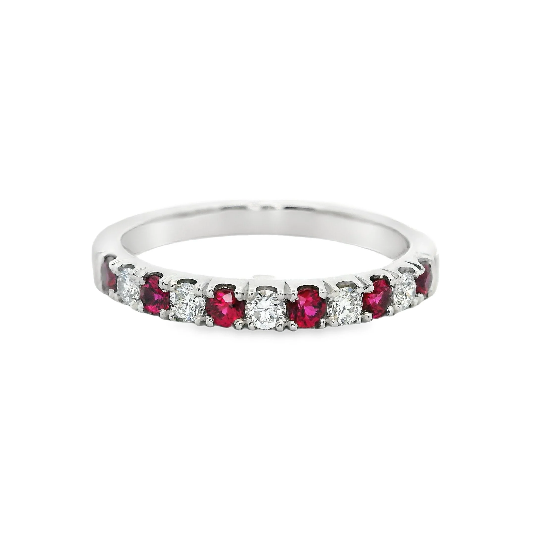 Platinum 2.5mm Castle Set Ruby & Diamond Half Eternity Ring