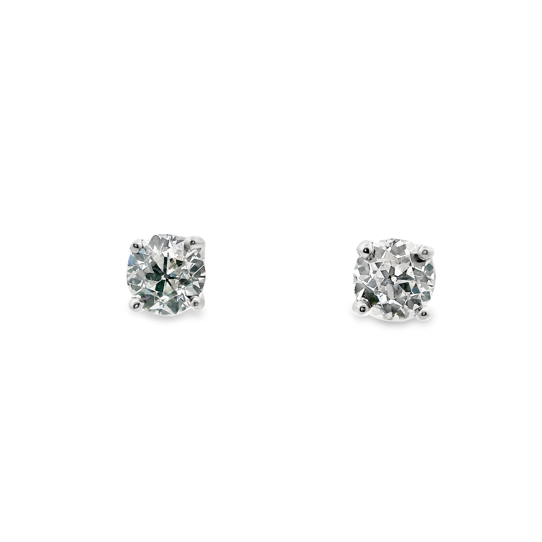 18ct White Gold Claw Set Old Cut Diamond Stud Earrings