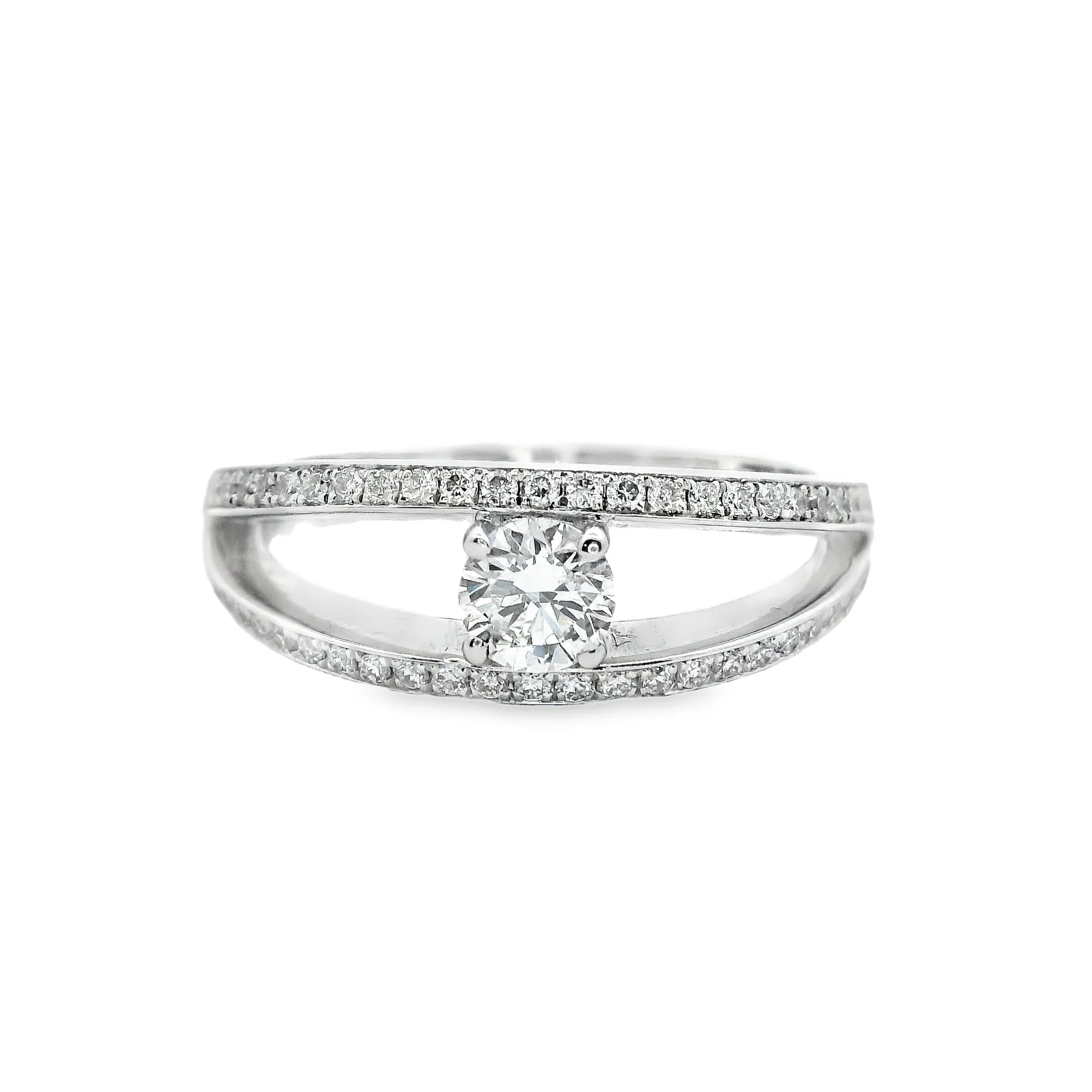 18ct White Gold Claw Set Brilliant Cut Diamond Ring, with Pave Set Diamond Edge
