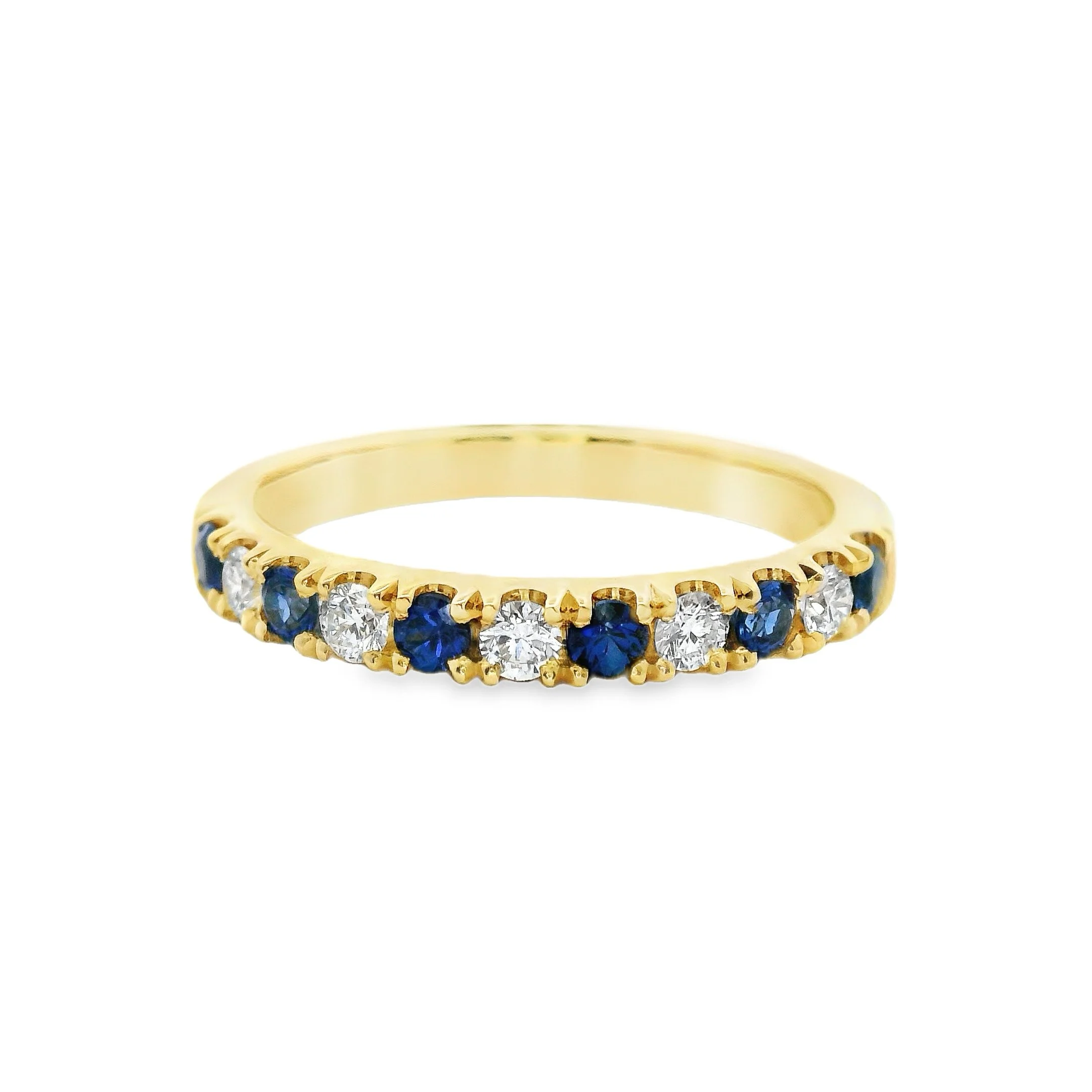 18ct Yellow Gold 2.5mm Castle Set Sapphire & Diamond Half Eternity Ring