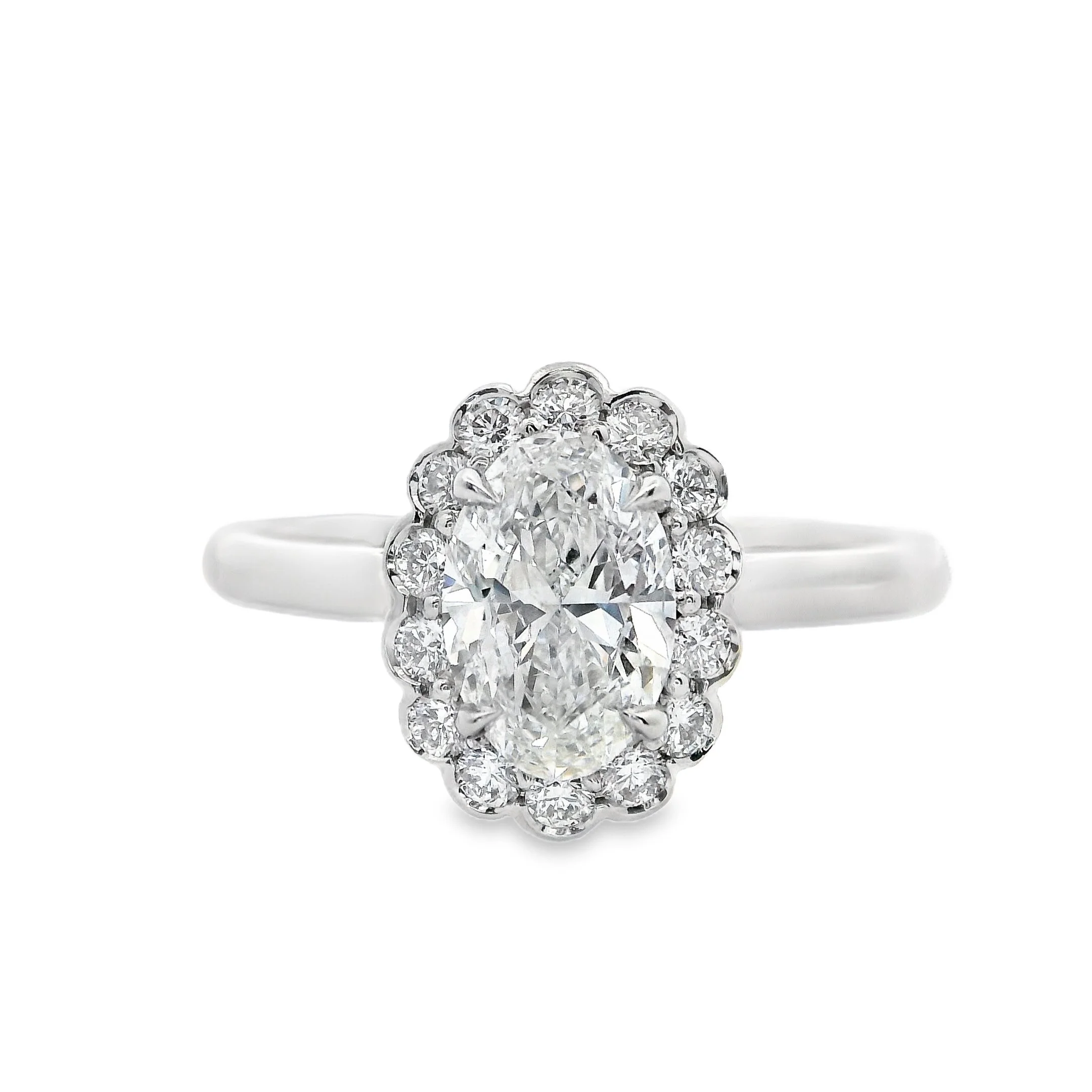 Platinum Claw Set Oval Diamond Cluster Ring