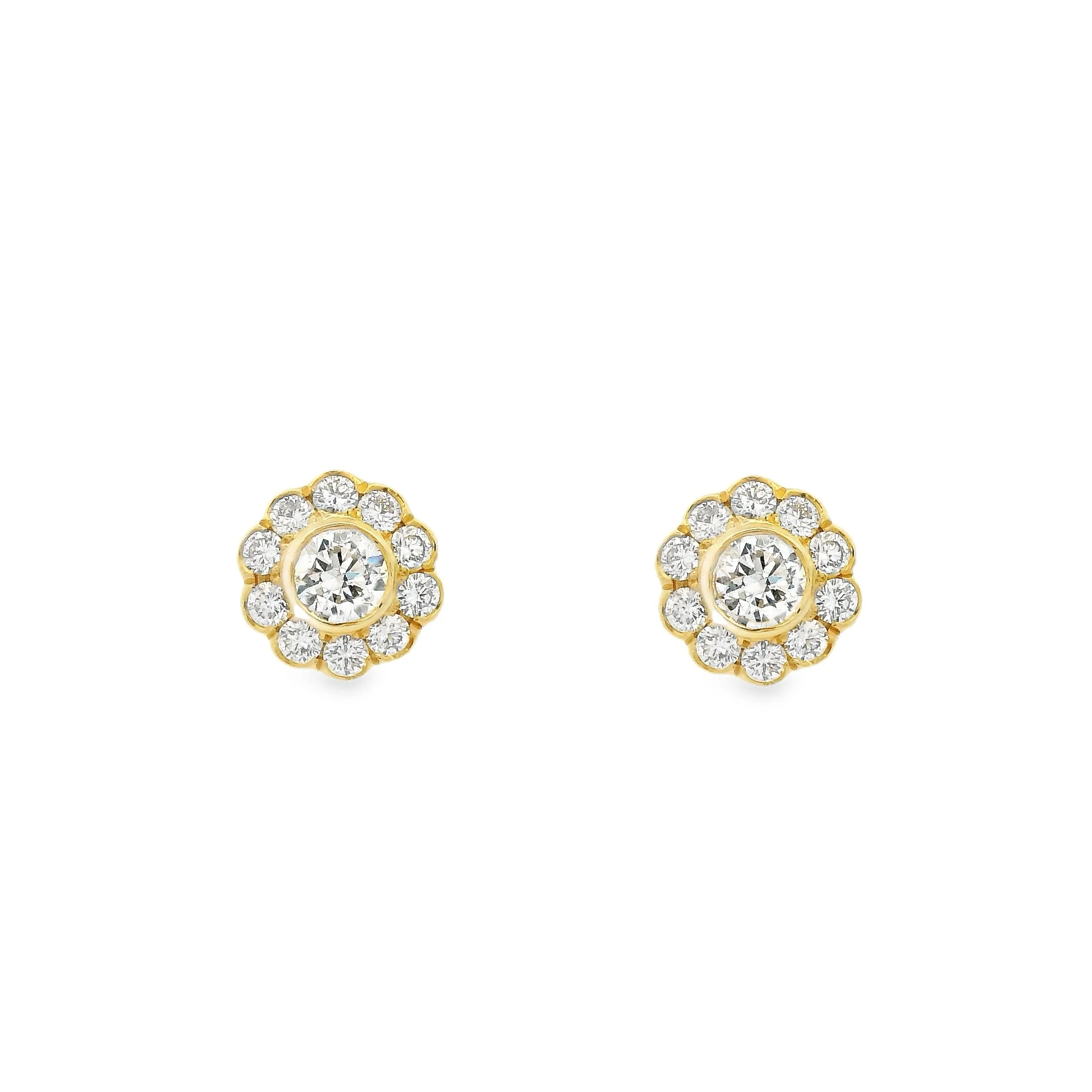 18ct Yellow Gold Bezel Set Brilliant Cut Diamond Cluster Stud Earrings