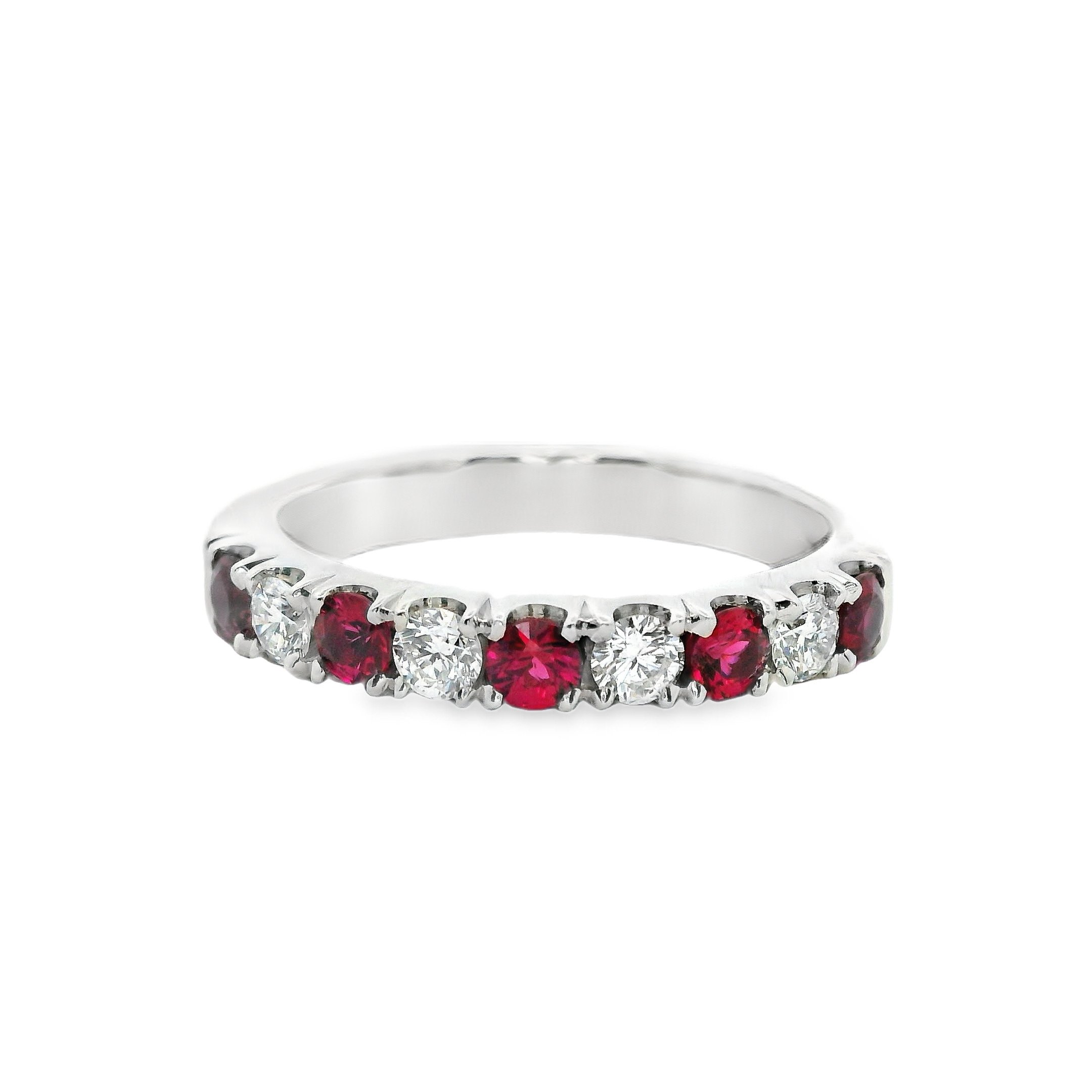 Platinum 3mm Castle Set Ruby & Diamond Half Eternity Ring