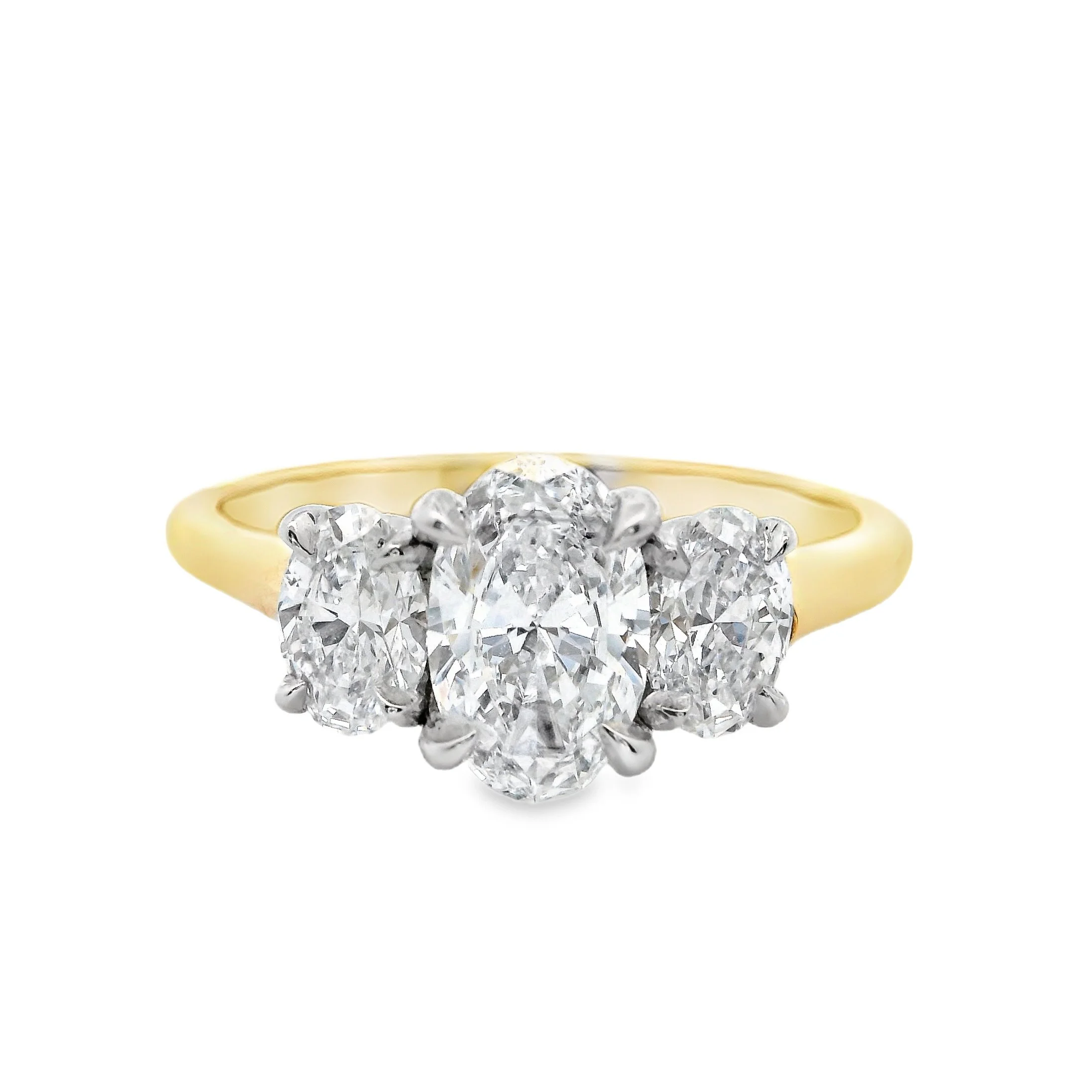18ct Yellow Gold & Platinum Claw Set Oval Diamond 3 Stone Ring