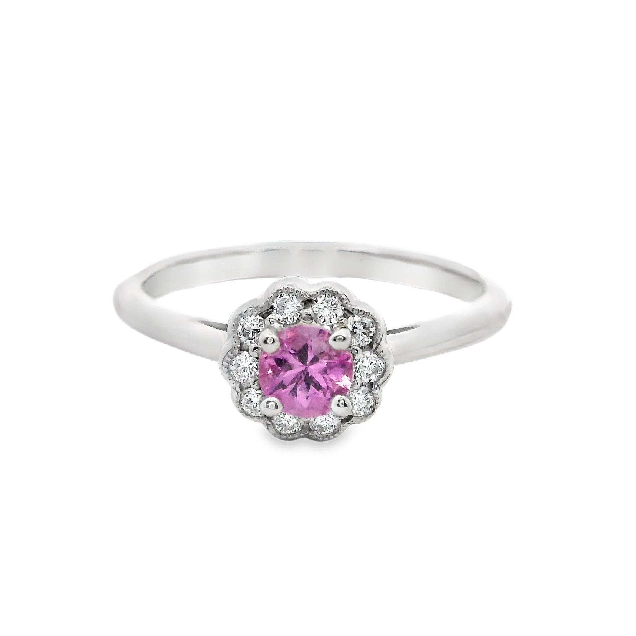 Platinum Claw Set Round Pink Sapphire & Diamond Cluster Ring