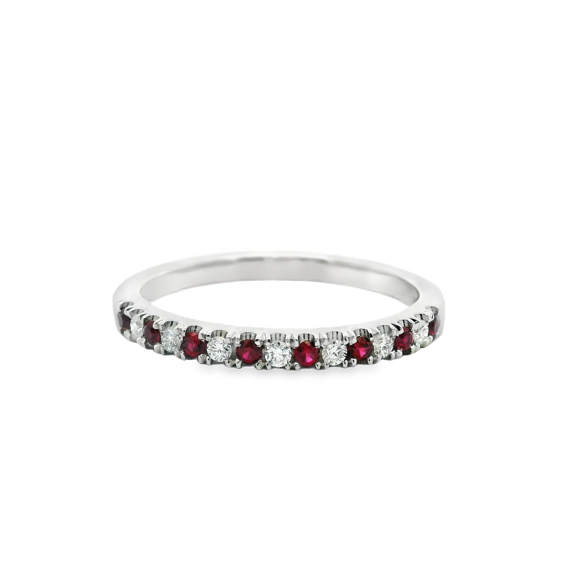 Platinum 2mm Castle Set Ruby & Diamond Half Eternity Ring