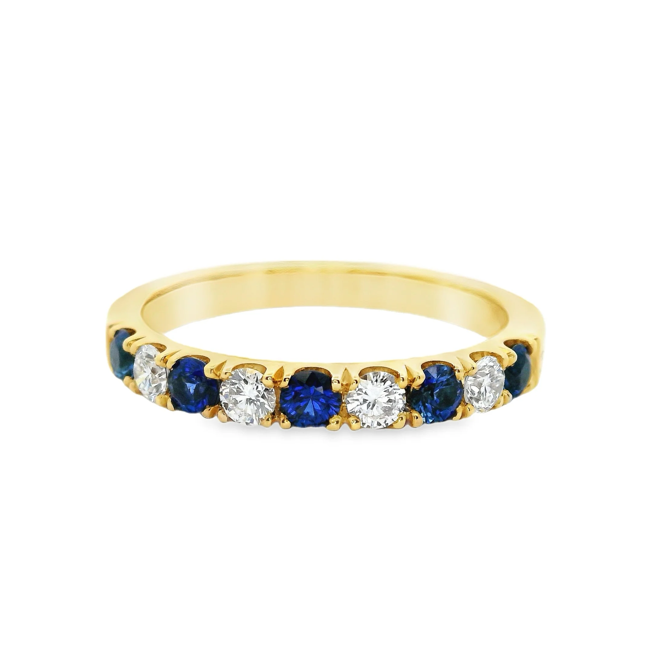 18ct Yellow Gold 3mm Castle Set Sapphire & Diamond Half Eternity Ring