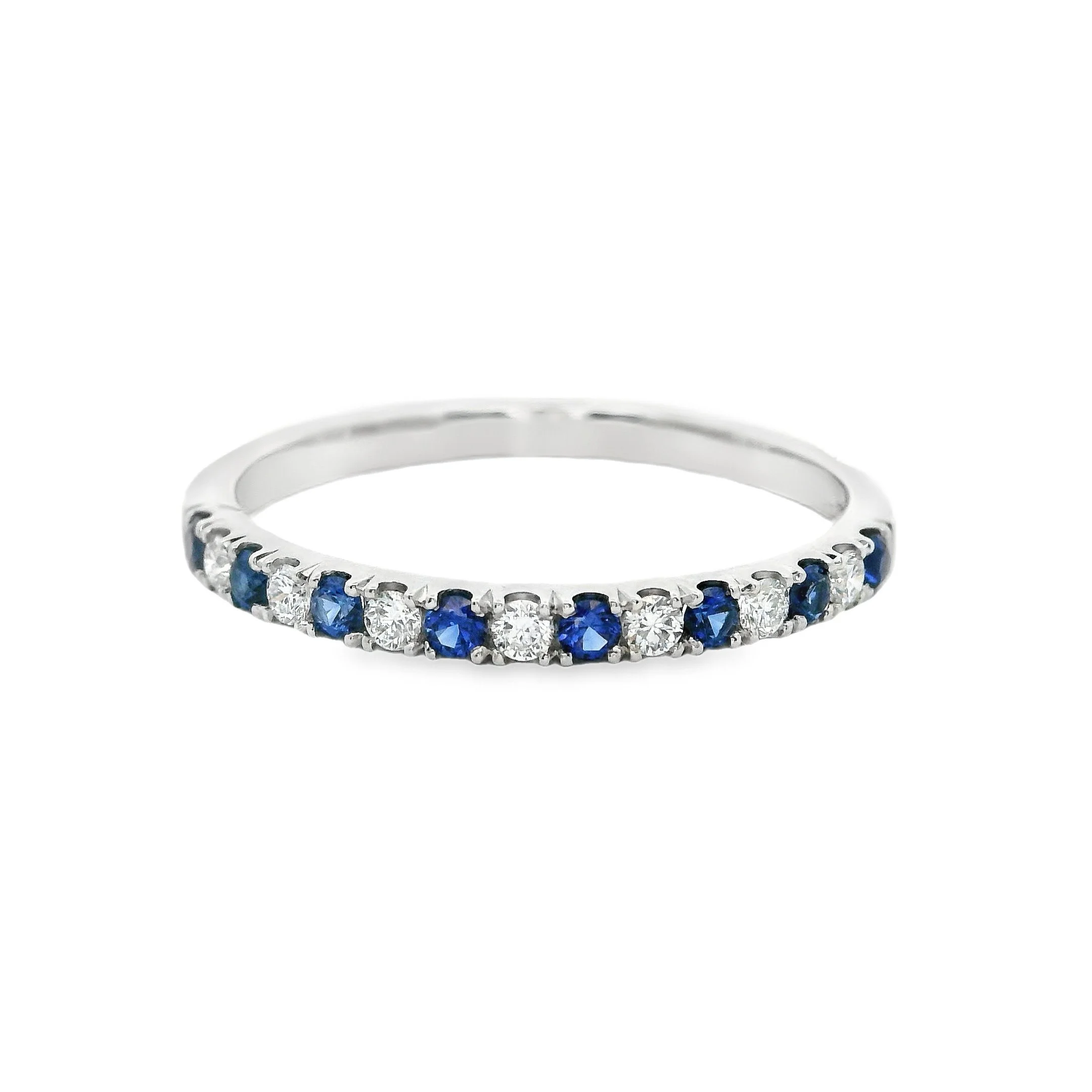Platinum 2mm Castle Set Sapphire & Diamond Half Eternity Ring