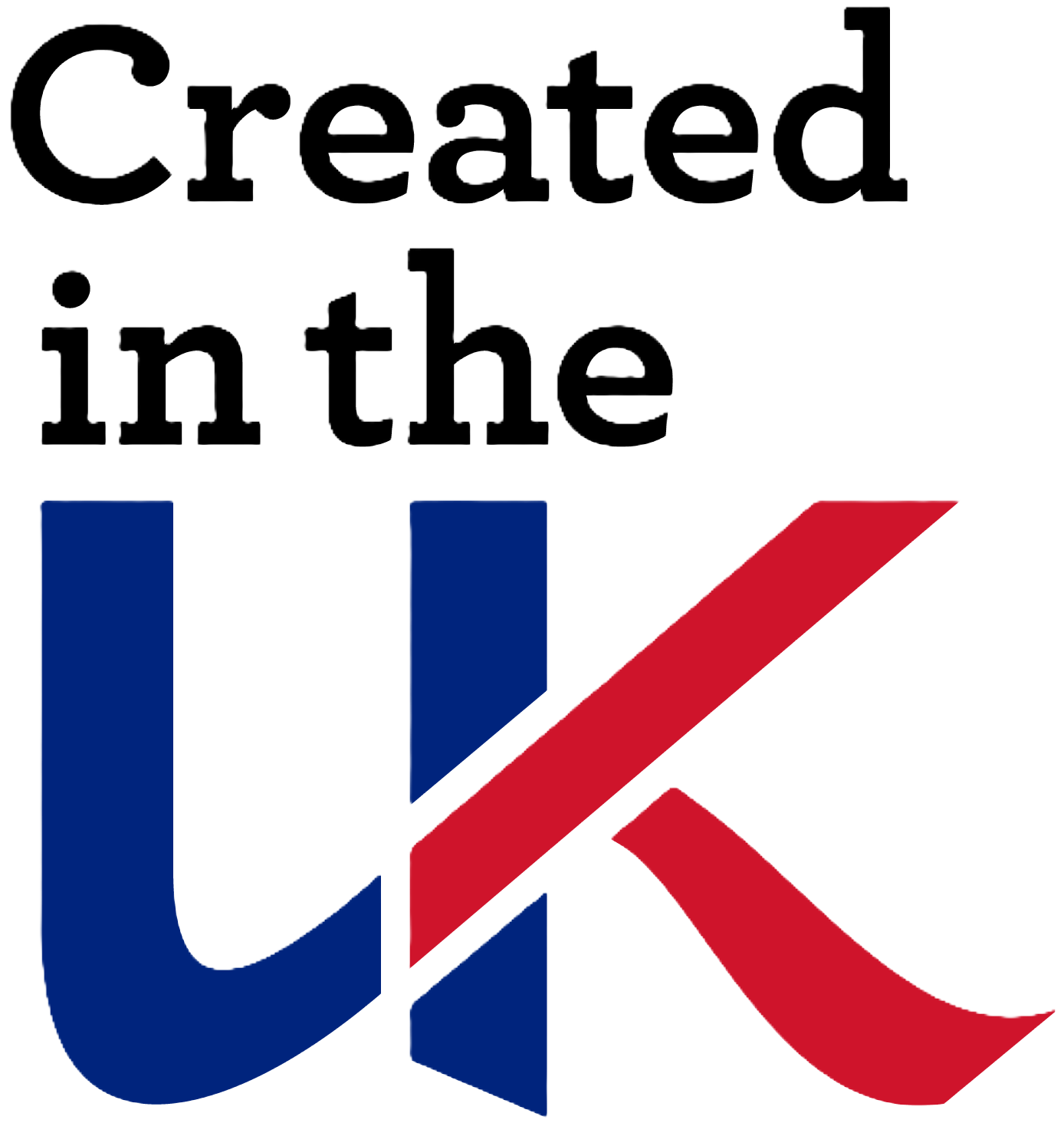 A logo with the text 'Created in the' above a stylized 'UK' in red and blue colors.