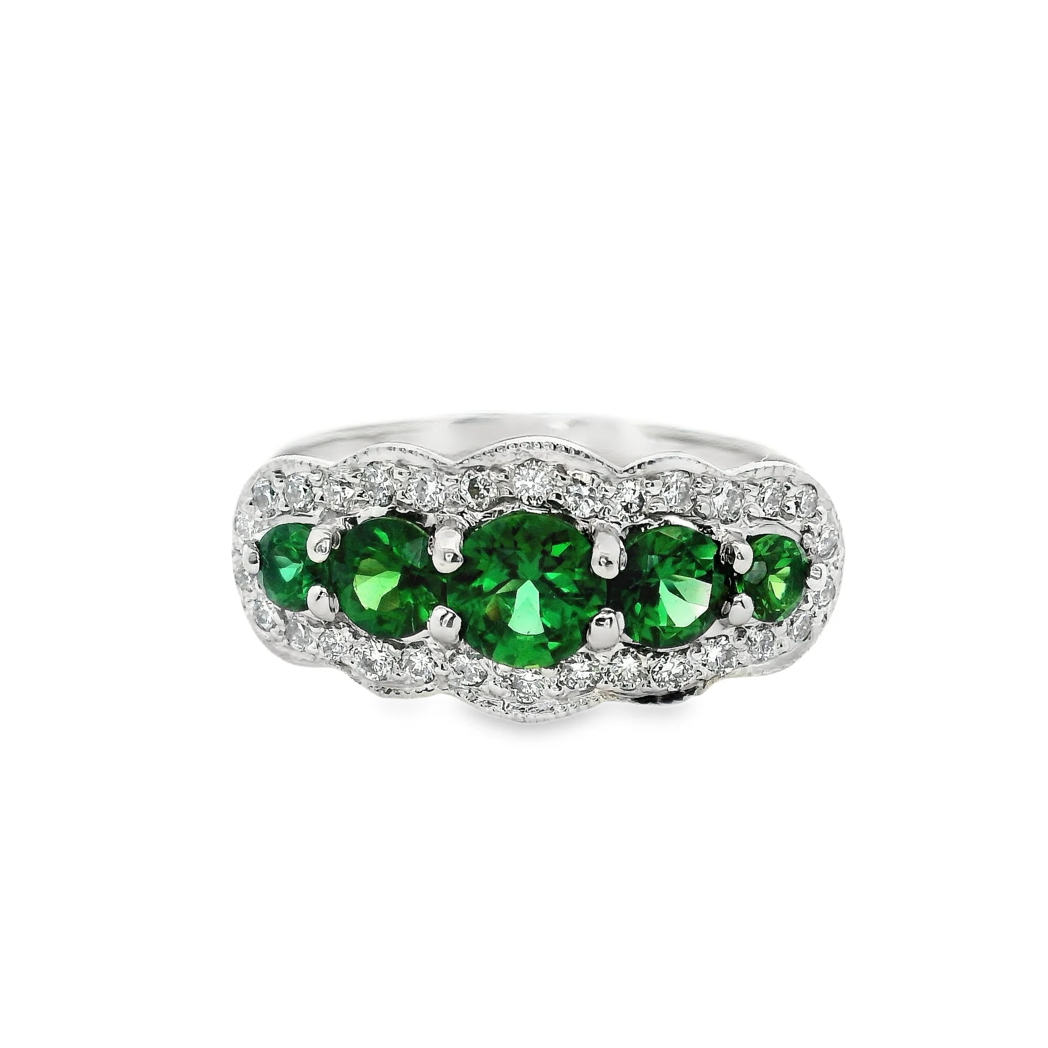 Platinum Claw Set 5 Stone Chrome Tourmaline & Diamond Halo Ring