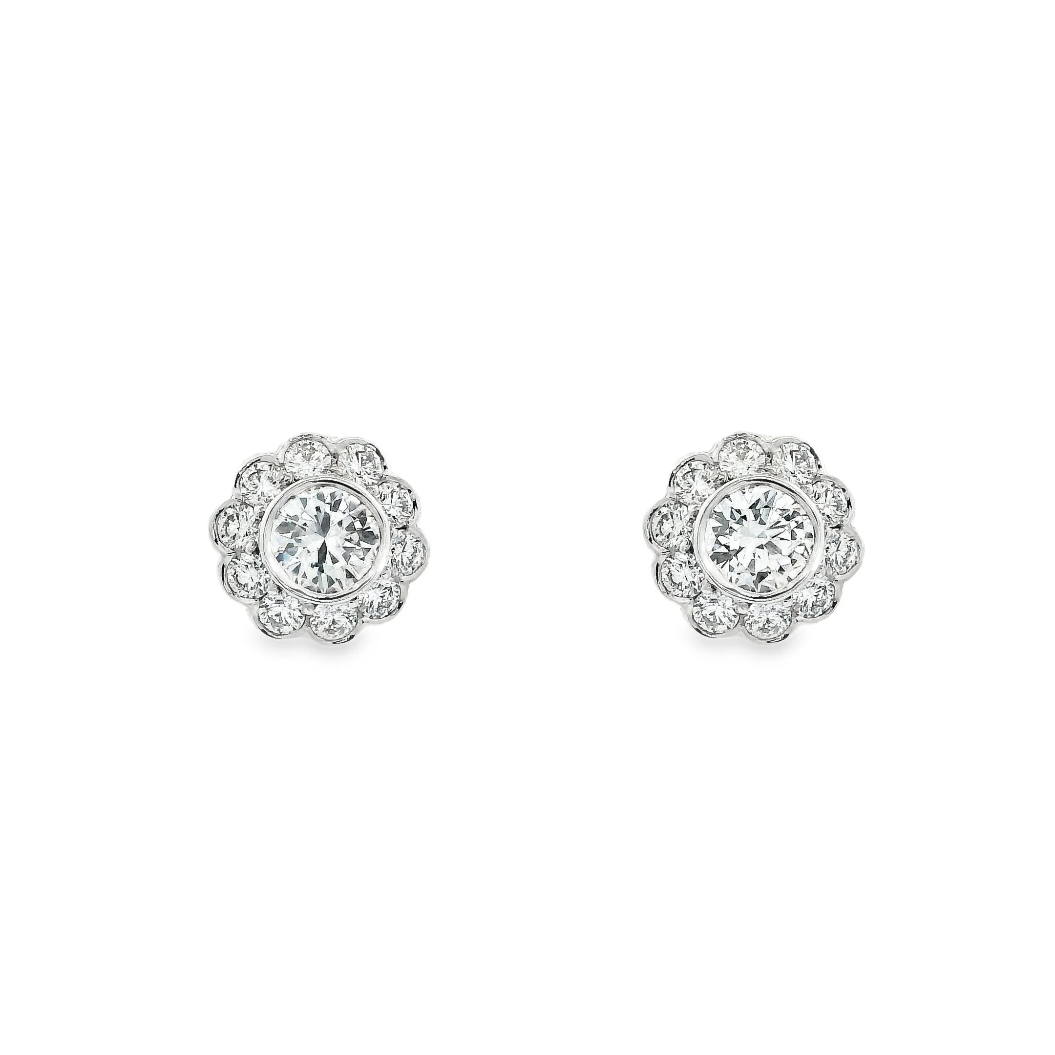 18ct White Gold Bezel Set Brilliant Cut Diamond Cluster Stud Earrings