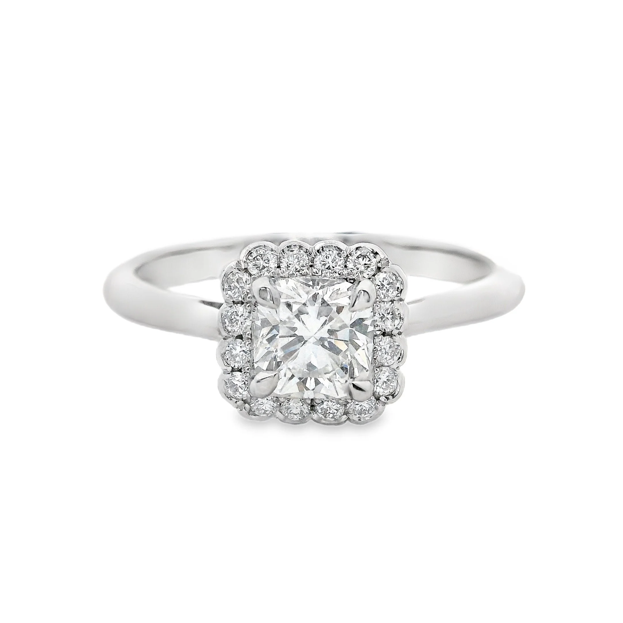 Platinum Claw Set Cushion Diamond Cluster Ring