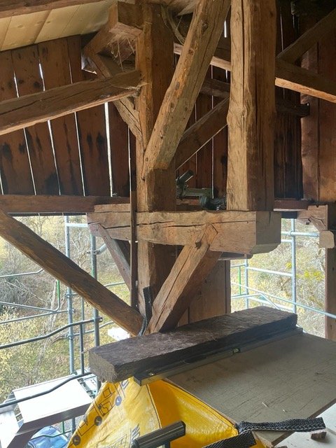 Original wooden beams were retained, exposed and adapted.