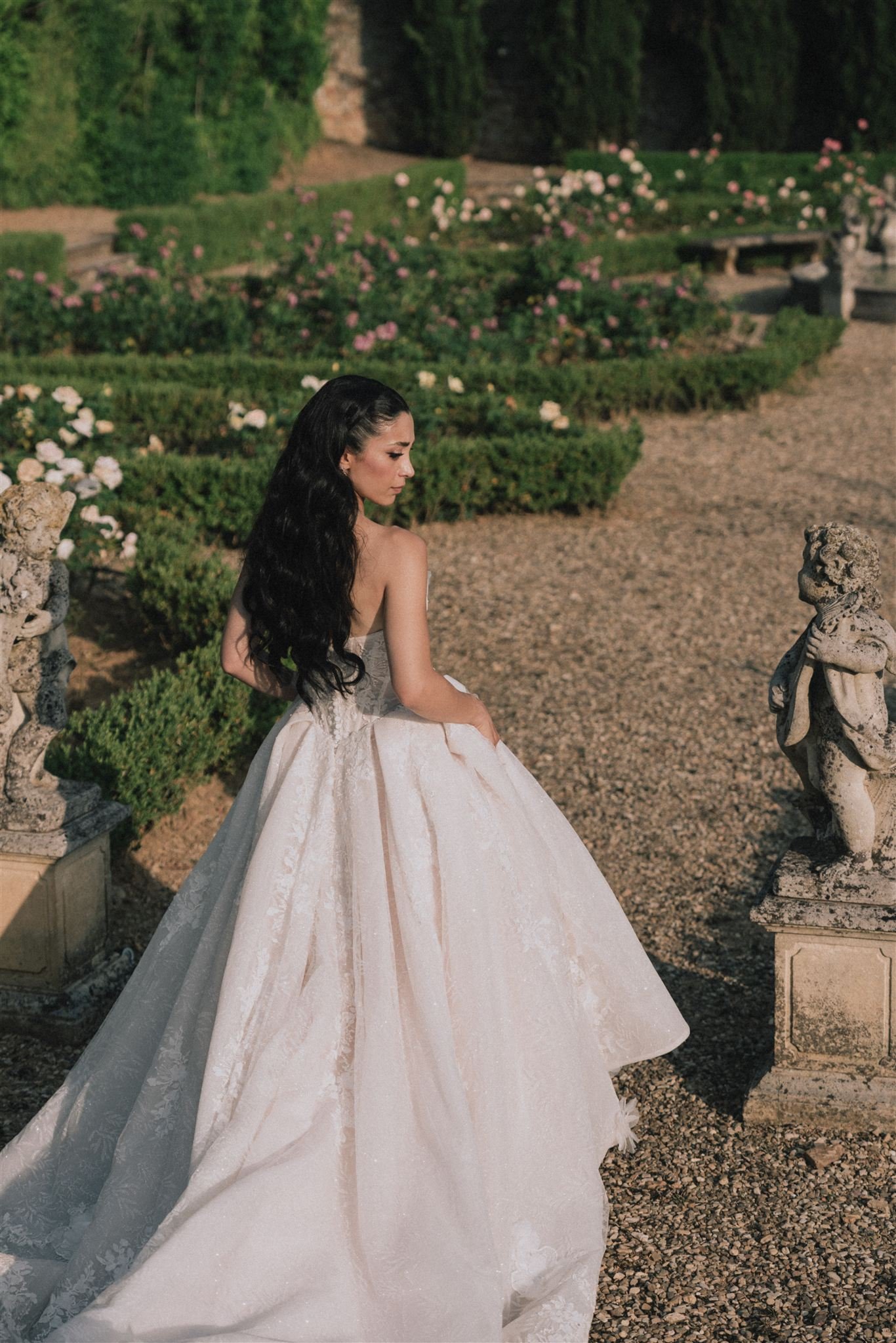 Bride portrait in formal garden at Villa Nemora Tuscany