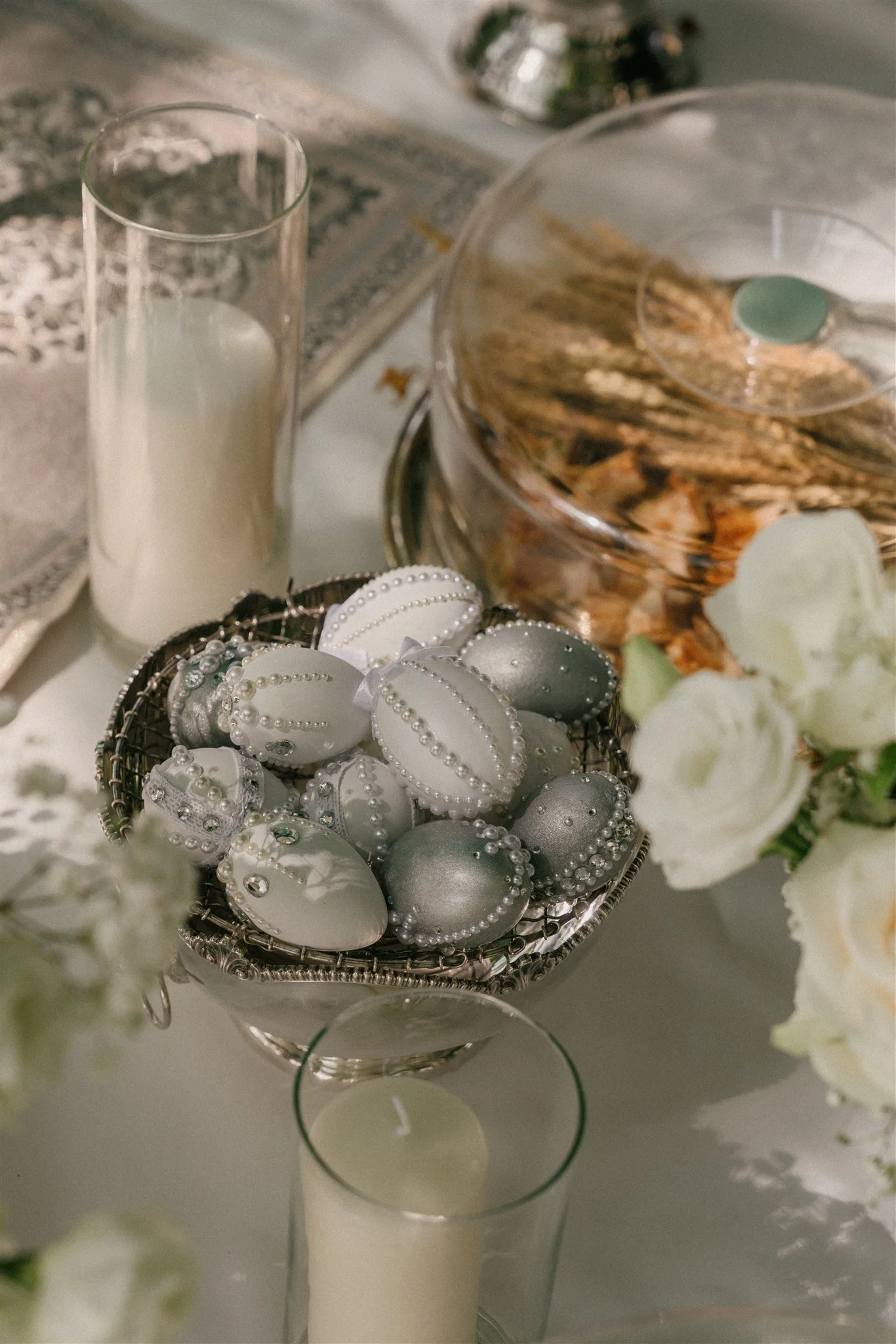 Decorated eggs in crystal bowl for Persian wedding ceremony
