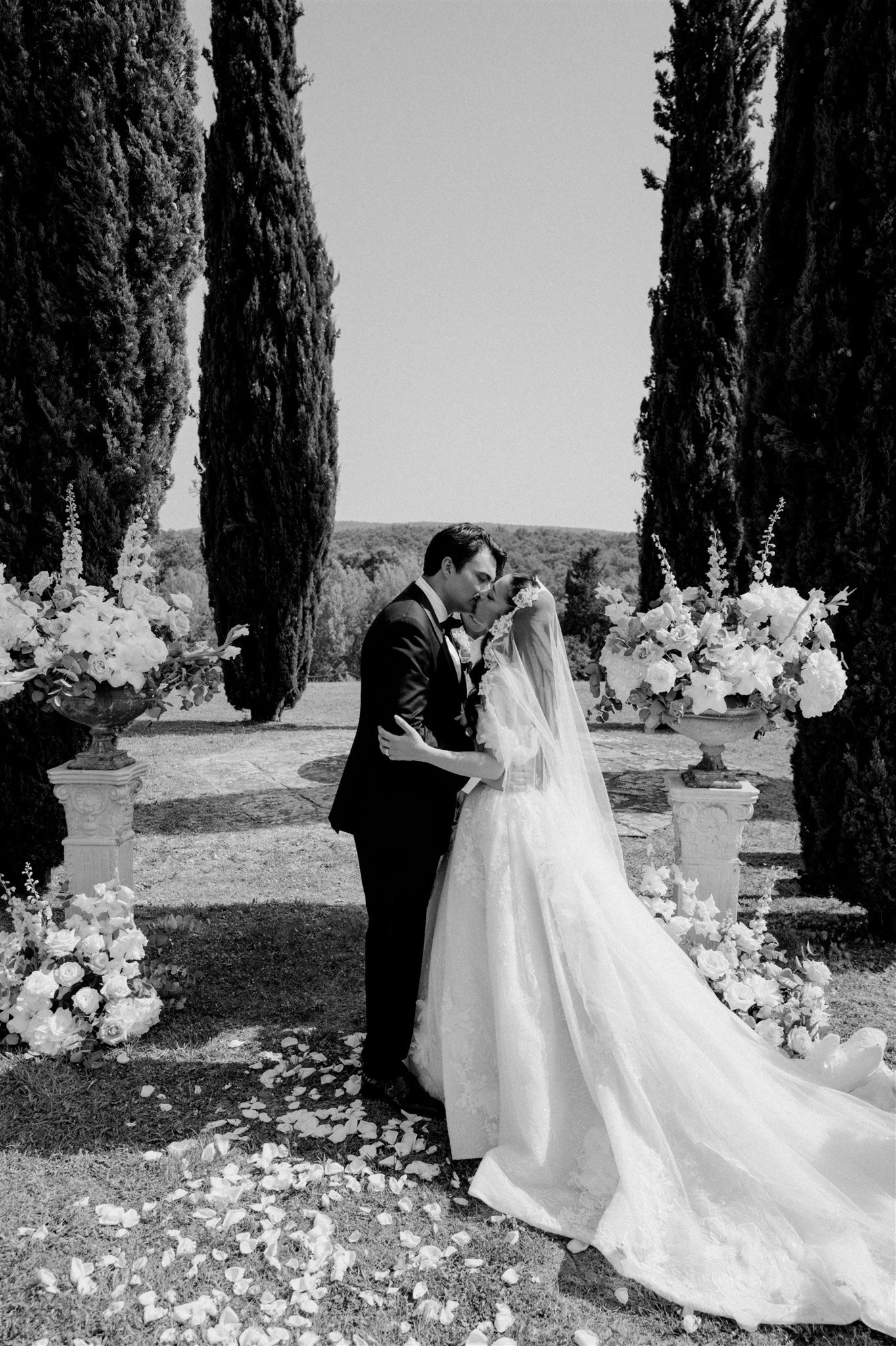 Bride and groom kissing after ceremony at Villa Nemora