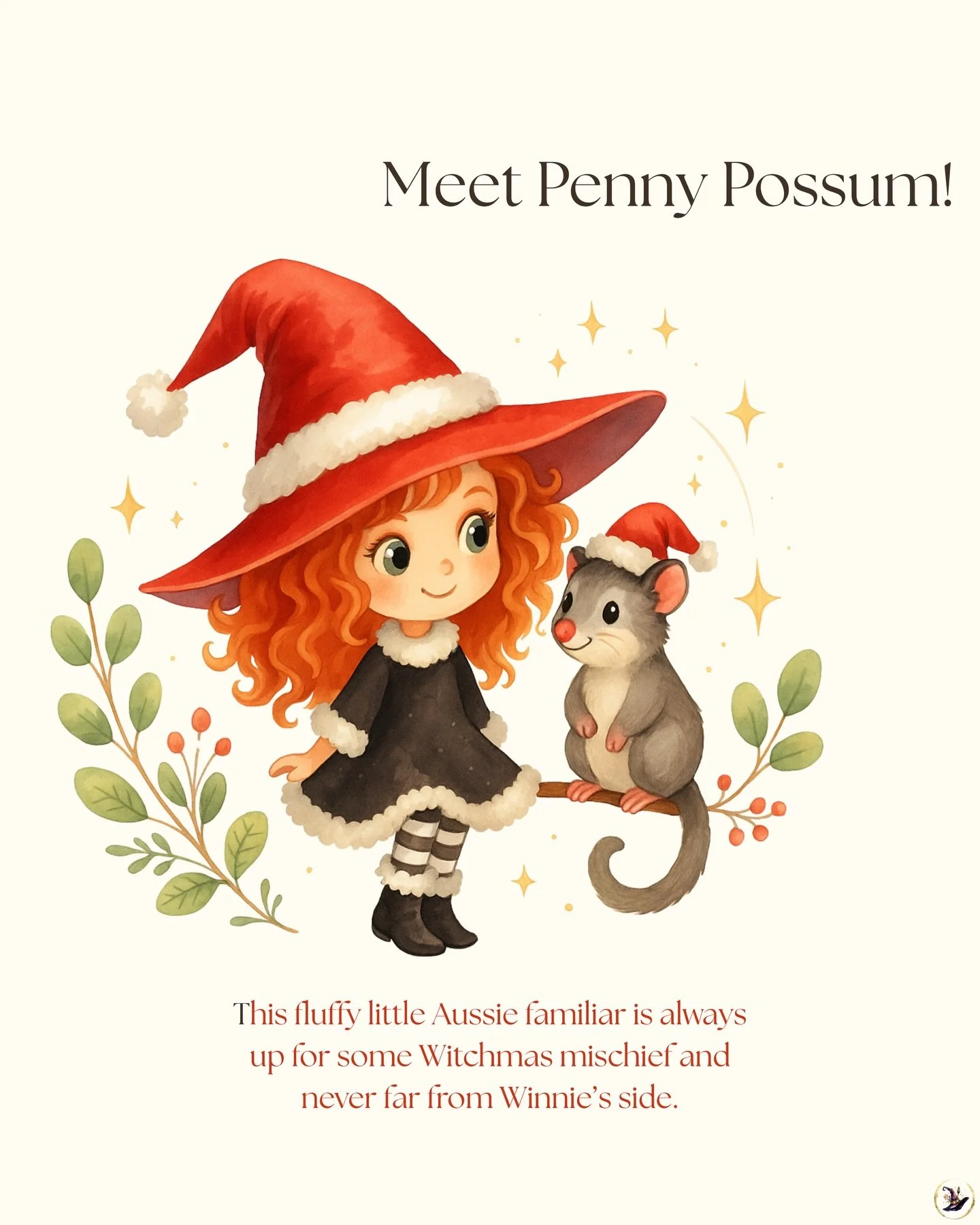 Say hello to Penny Possum, Winnie Witchling&rsquo;s fluffiest little familiar and a constant source of Witchmas mischief.
She&rsquo;s soft, curious, and never far from Winnie&rsquo;s side&hellip; especially when there&rsquo;s a chance to sneak a berr