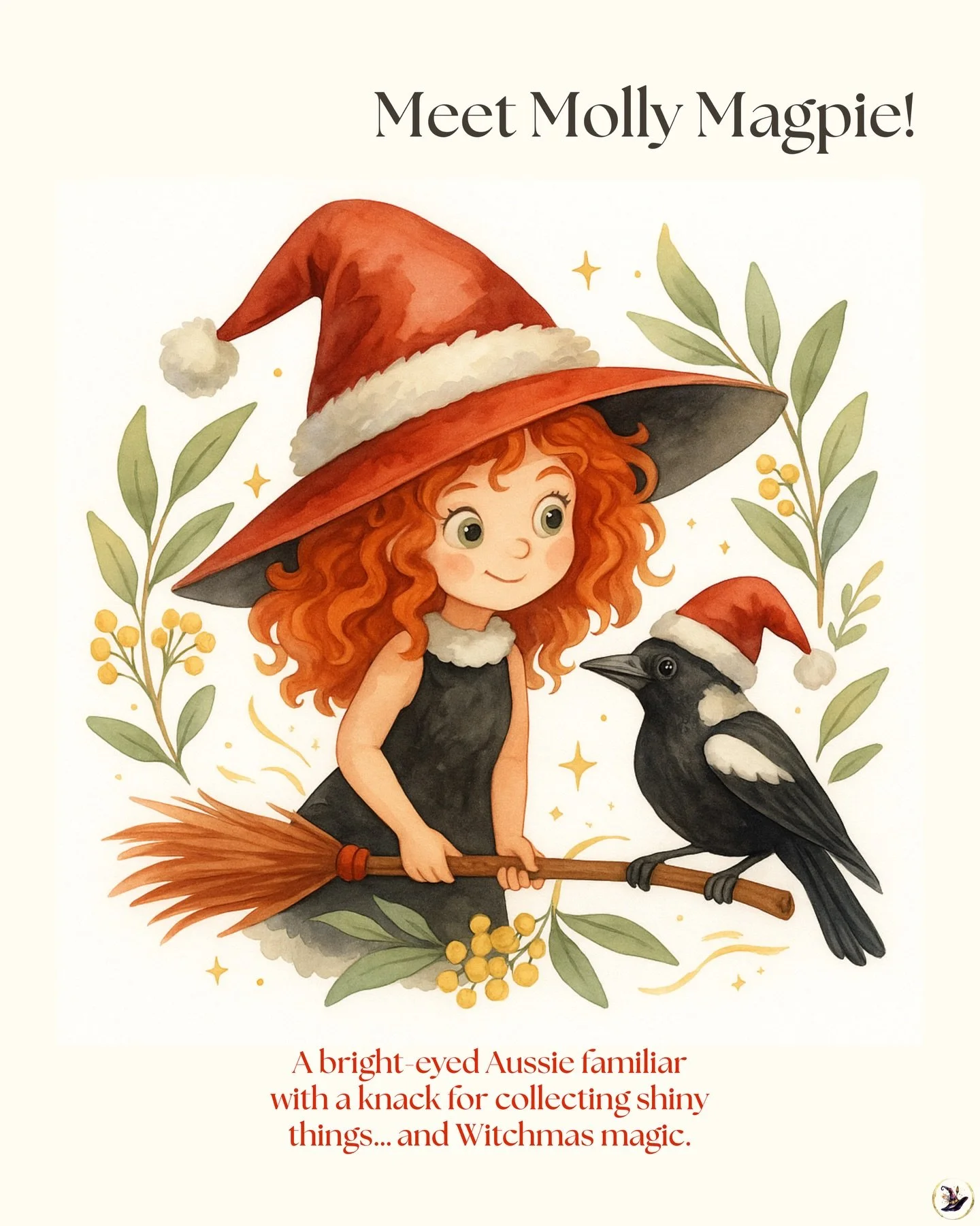 Molly Magpie is the last member of my Aussie Witchmas trio to flutter in, curious, clever and always collecting treasure.
Tomorrow you&rsquo;ll get to see the designs with all three creating Witchmas mischief together.
In the meantime, Molly and her 
