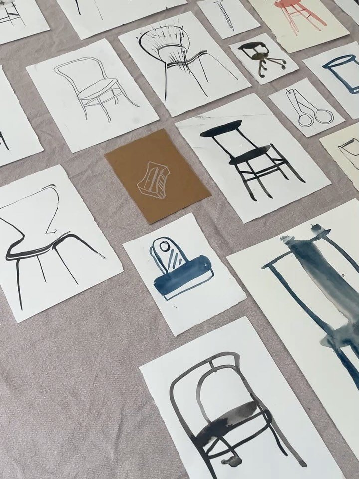 Copenhagen @designmuseumdanmark&rsquo;s iconic tunnel of chairs was the initial reason I began exploring ways to draw these deceptively tricky shapes.

However, it was the humble domestic chair that inspired many of the drawings and prints created th