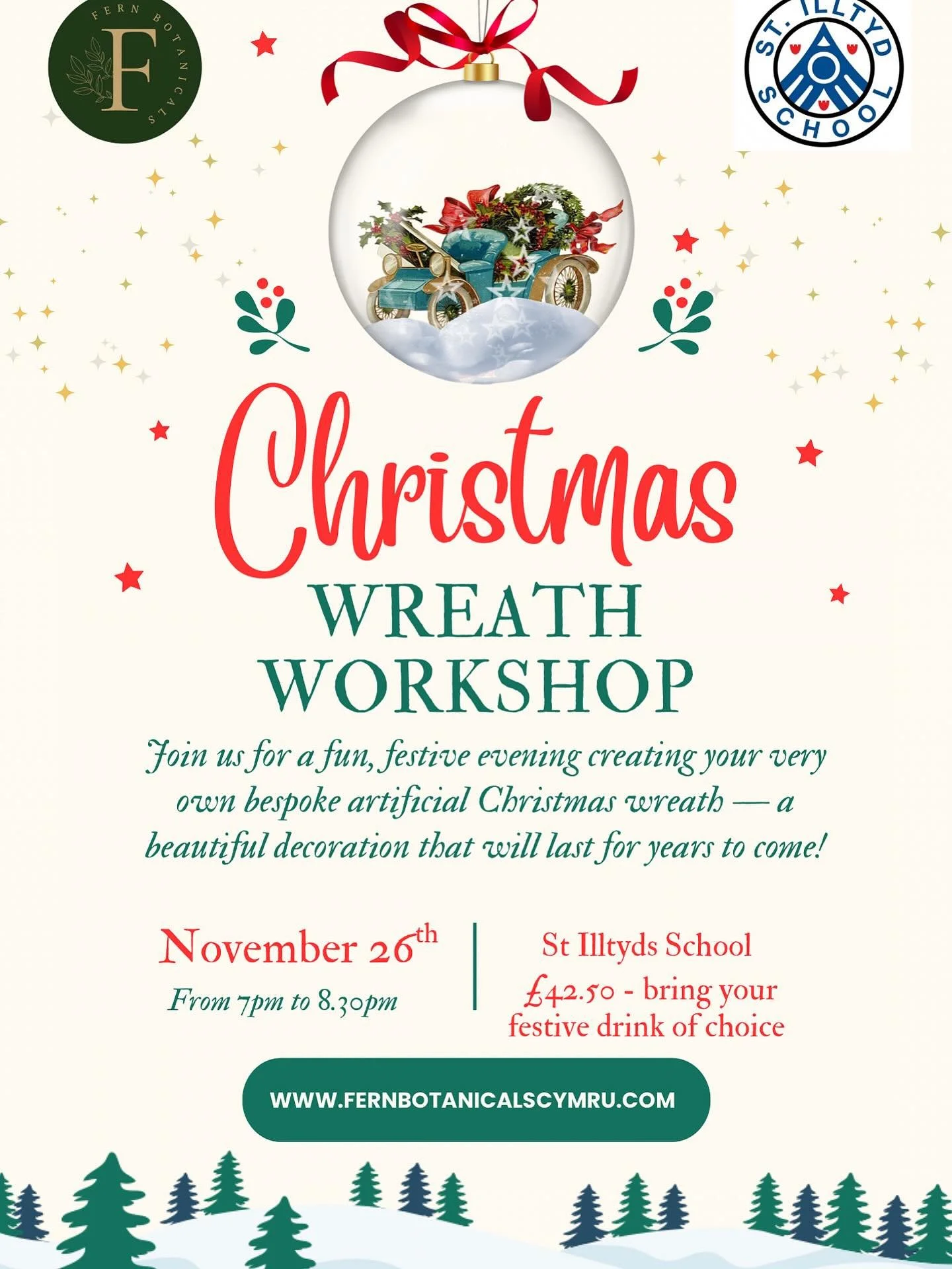 🎄 Another day, another Christmas Wreath Workshop!
This one&rsquo;s extra special &mdash; it&rsquo;s all in support of our local school PTA 💚

Join us at St Illtyd&rsquo;s for a wonderful evening of creativity, festive fun, and good company. We&rsqu