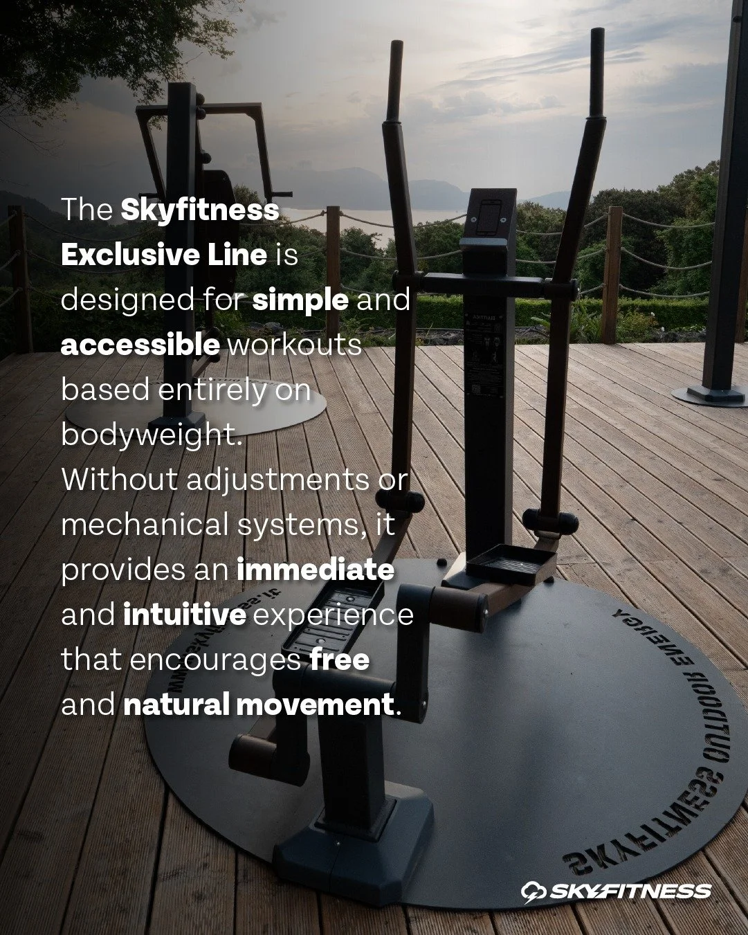 The Skyfitness Exclusive Line offers solid and intuitive equipment designed to ensure simple and safe use for users of all ages 🏃

The solutions in this line are perfect for outdoor workouts, allowing users to perform complete exercises naturally wi